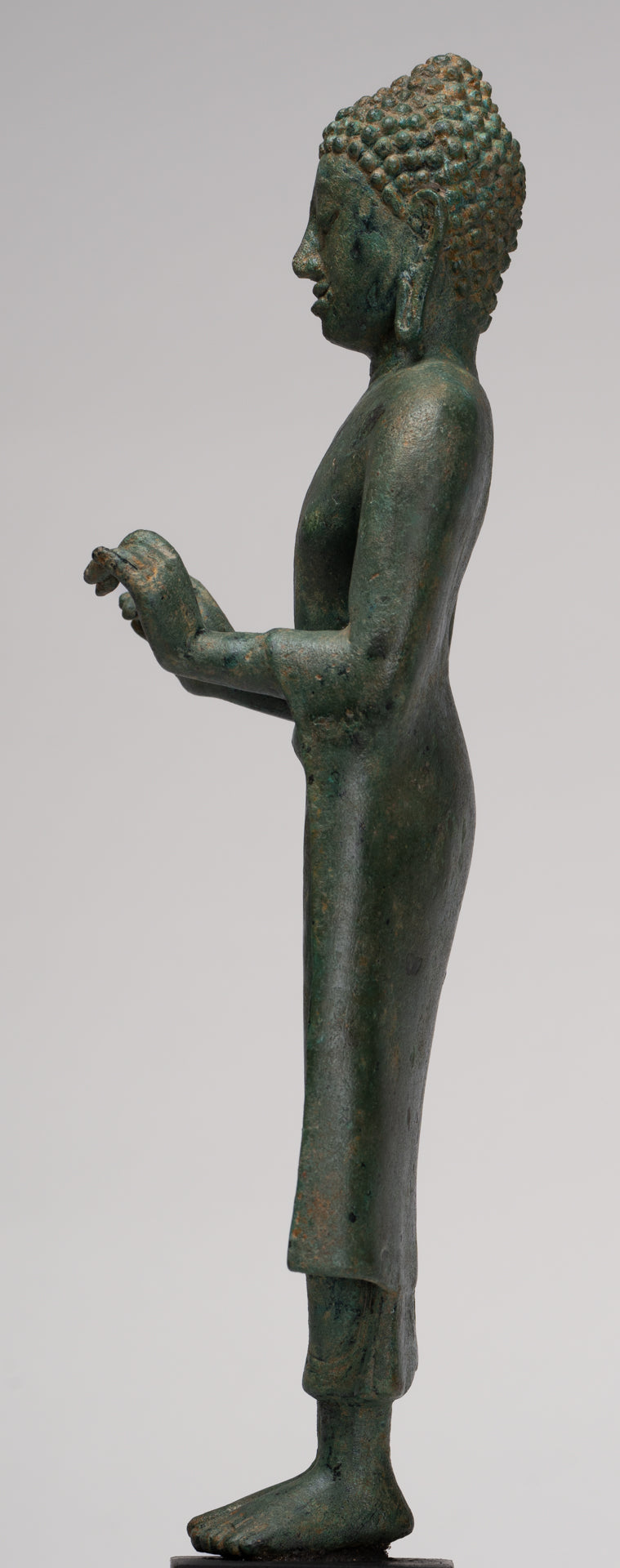 Buddha Statue - Antique Thai Style Standing Bronze Mon Dvaravati Teaching Buddha Statue - 35cm/14"