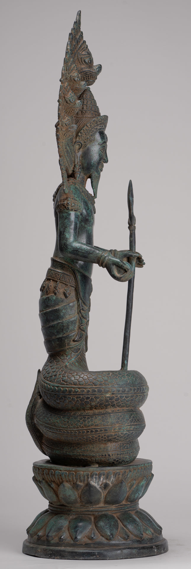 Naga Statue - Antique Khmer Style Bronze Protective 'Kaundinya I' Consort of Queen Soma - Naga, Snake or Serpent Statue - 77cm/31"