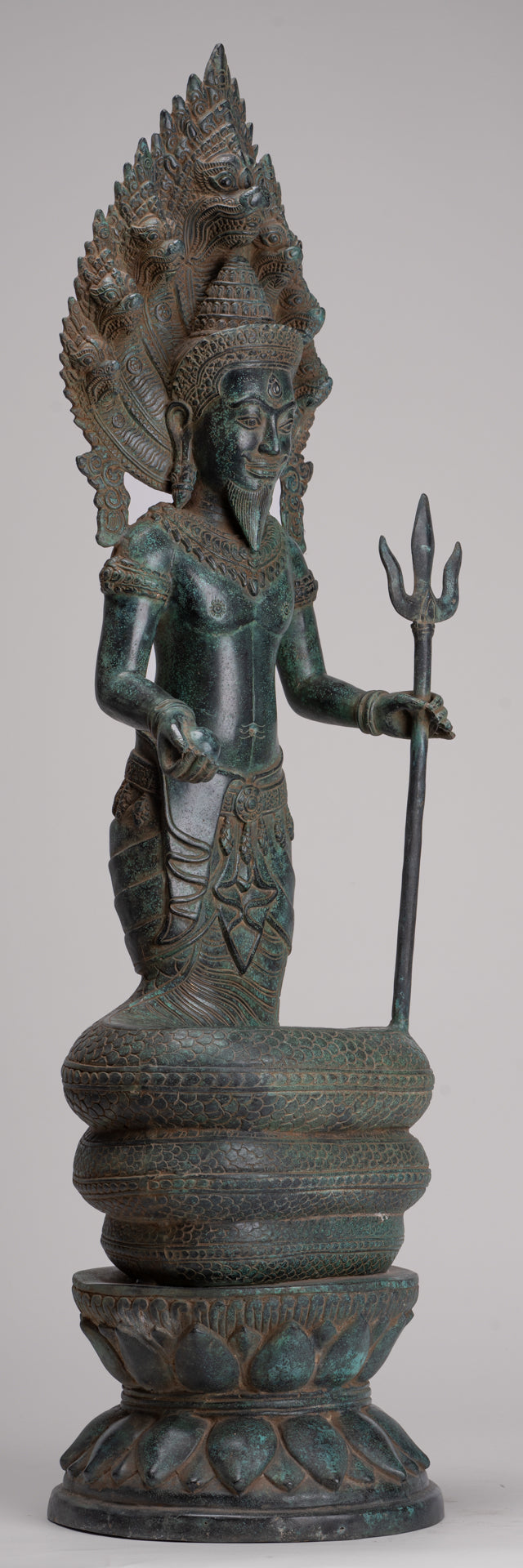 Naga Statue - Antique Khmer Style Bronze Protective 'Kaundinya I' Consort of Queen Soma - Naga, Snake or Serpent Statue - 77cm/31"