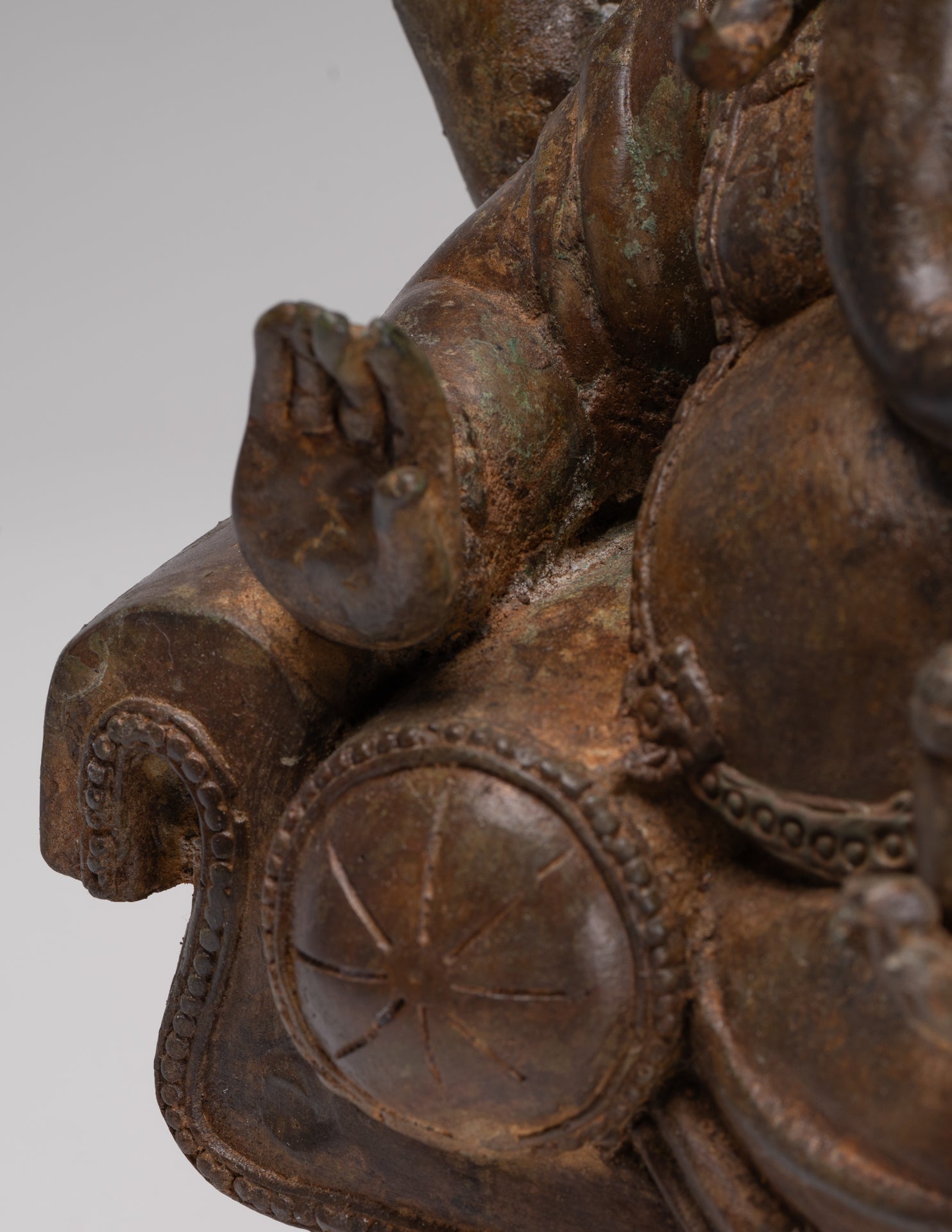 Ganesh - Antique Thai Style Bronze Reclining Ganesha Statue w/Mouse - 41cm/16"