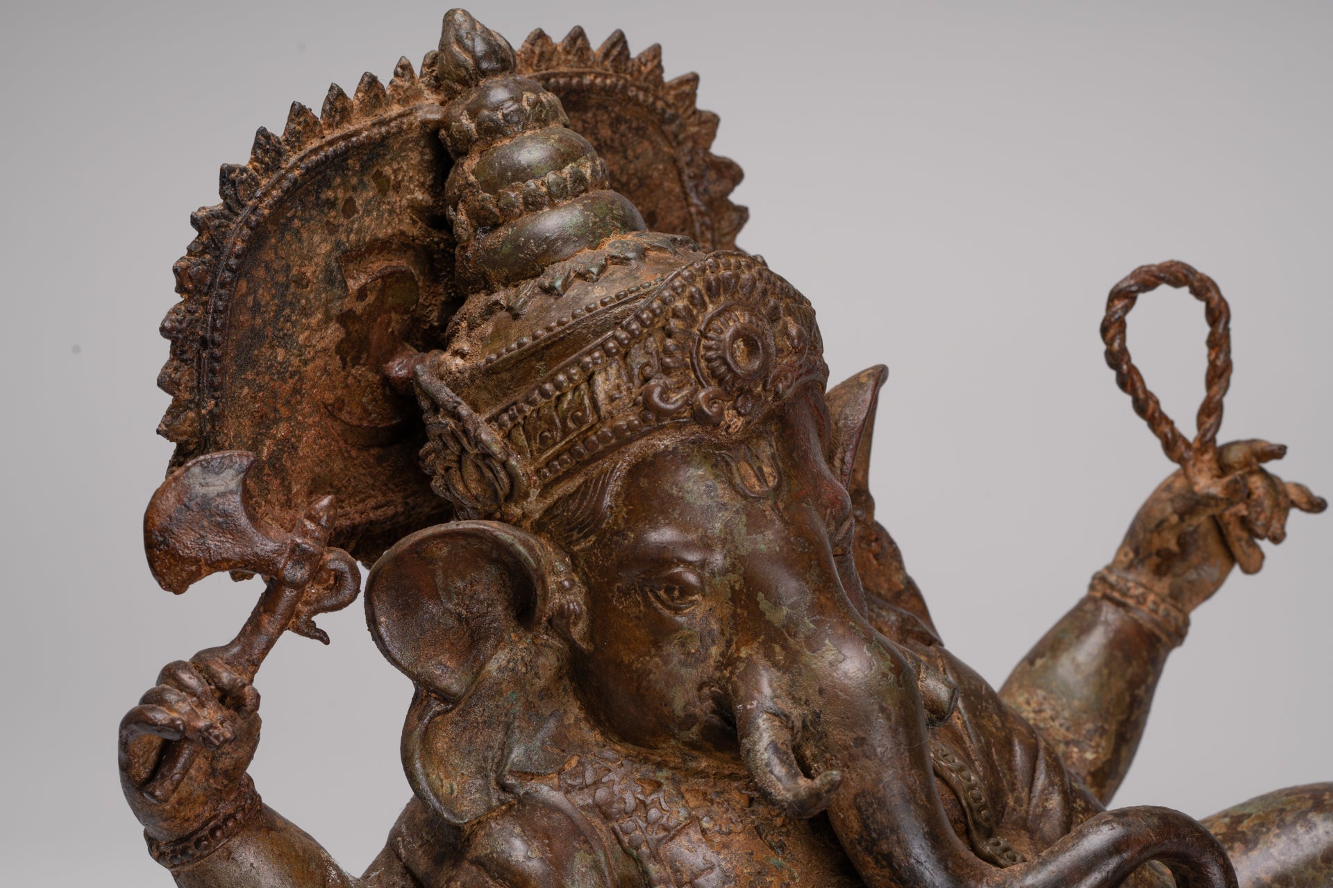 Ganesh - Antique Thai Style Bronze Reclining Ganesha Statue w/Mouse - 41cm/16"