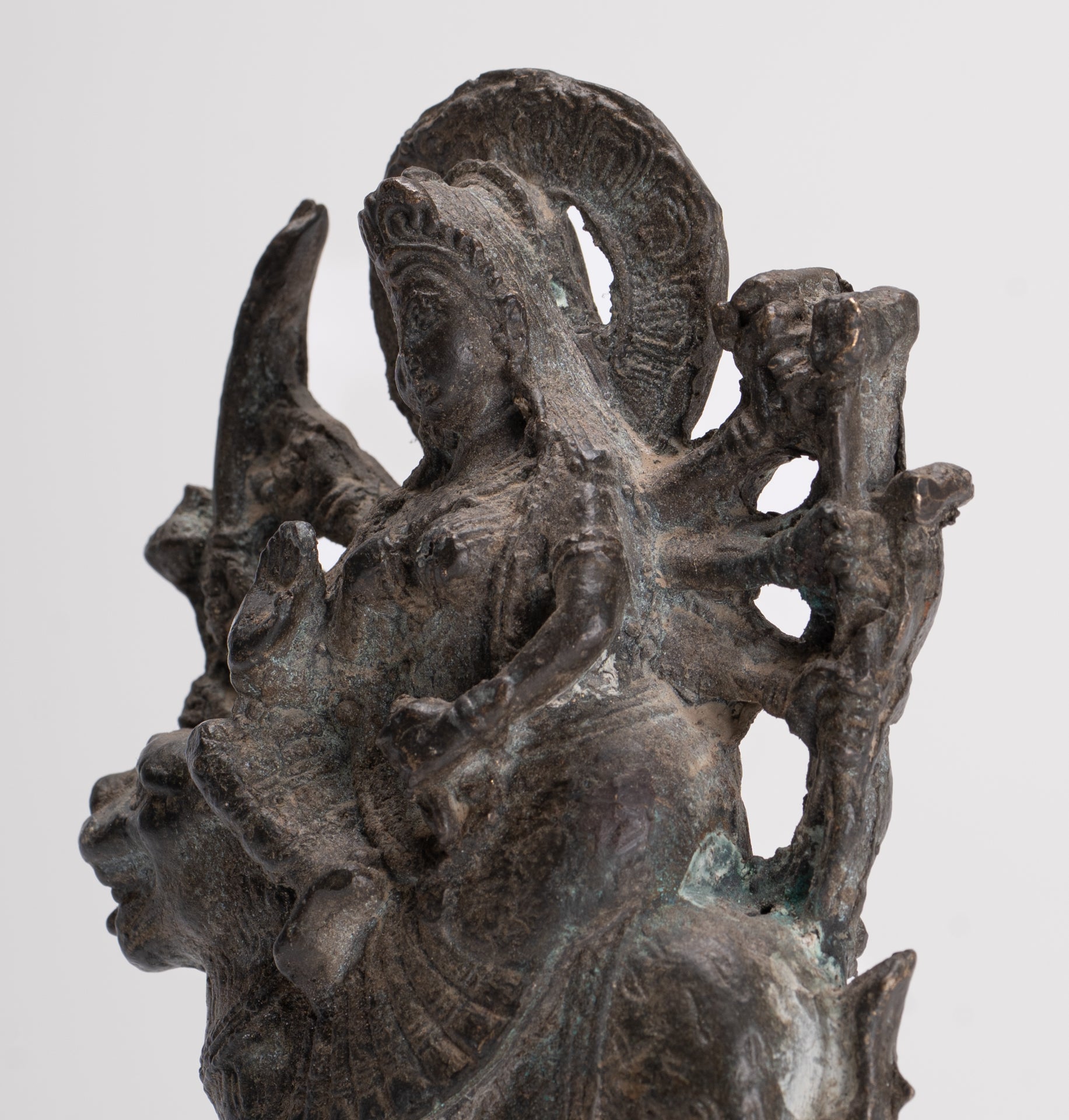 Chandraghanta - Antique Javanese Style Majapahit Chandraghanta Durga Statue - 15cm/6"
