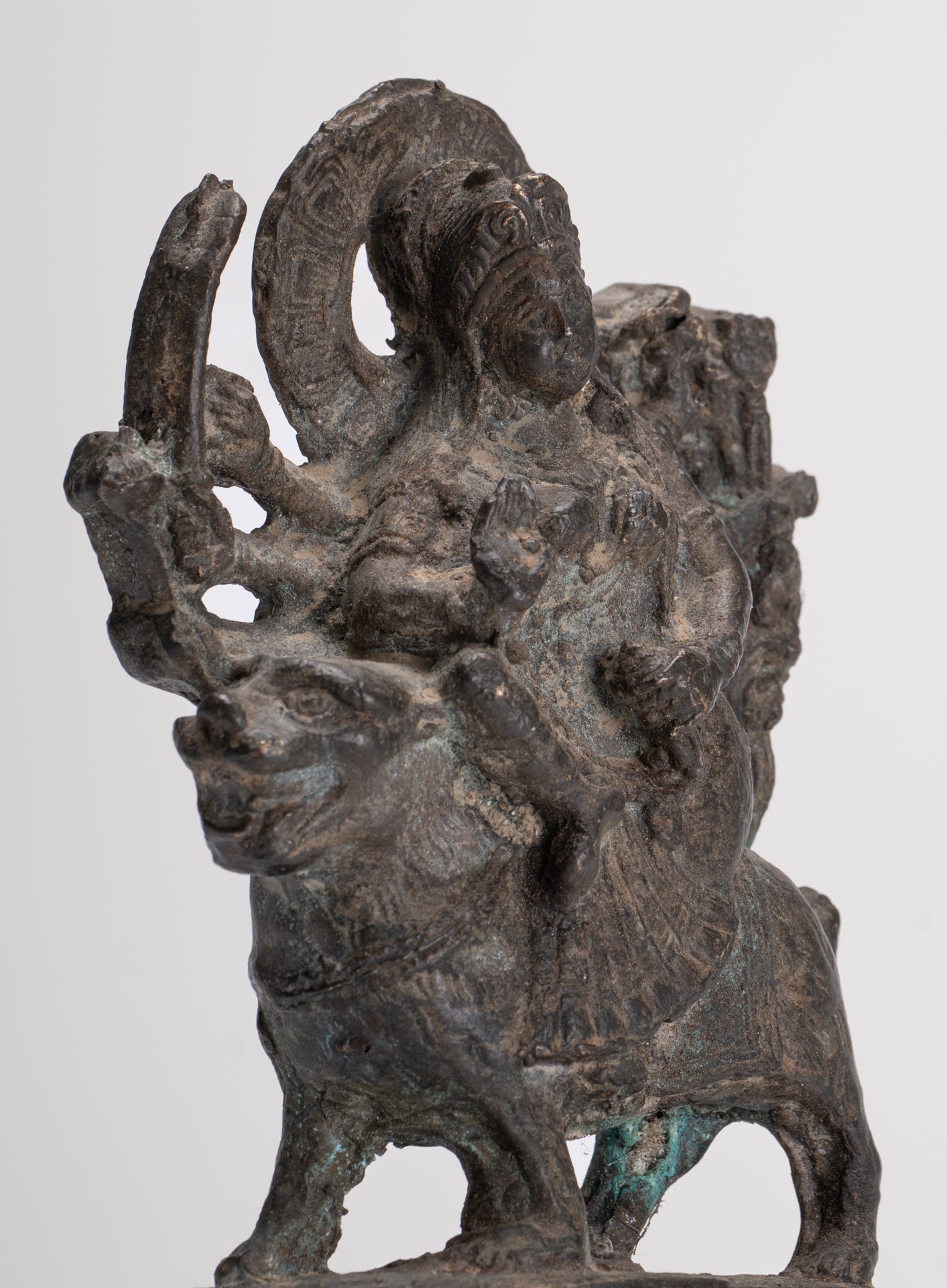 Chandraghanta - Antique Javanese Style Majapahit Chandraghanta Durga Statue - 15cm/6"