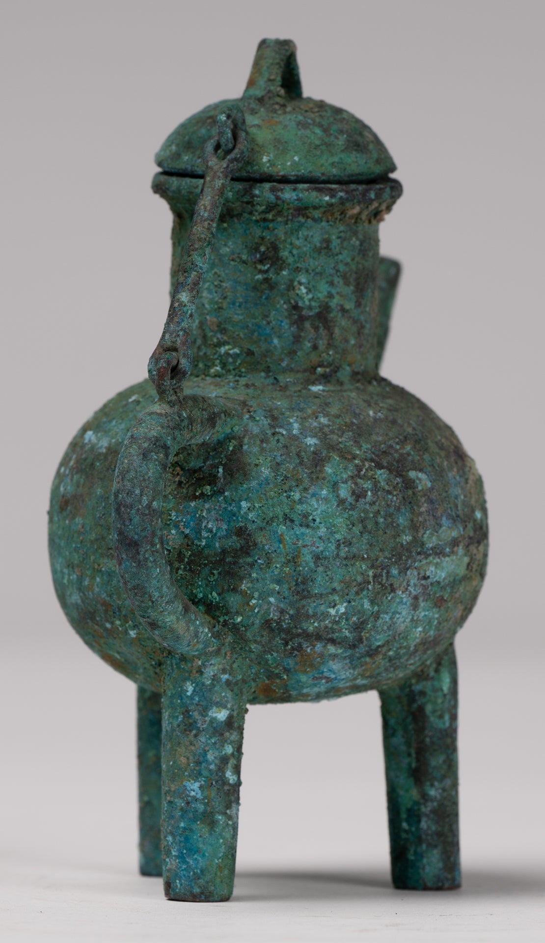 Antique Khmer Style Southeast Asian Bronze Ritual Tripod Pouring Vessel - 11cm/4"