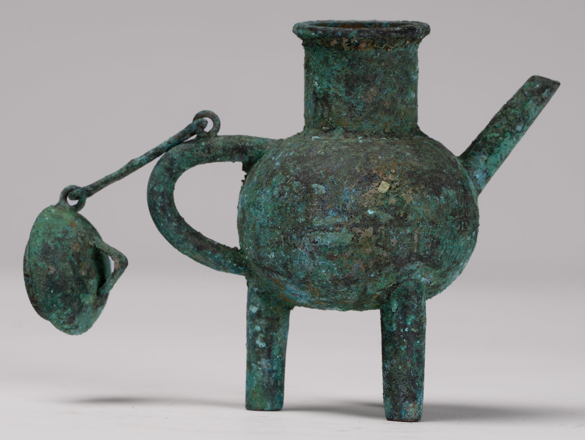 Antique Khmer Style Southeast Asian Bronze Ritual Tripod Pouring Vessel - 11cm/4"