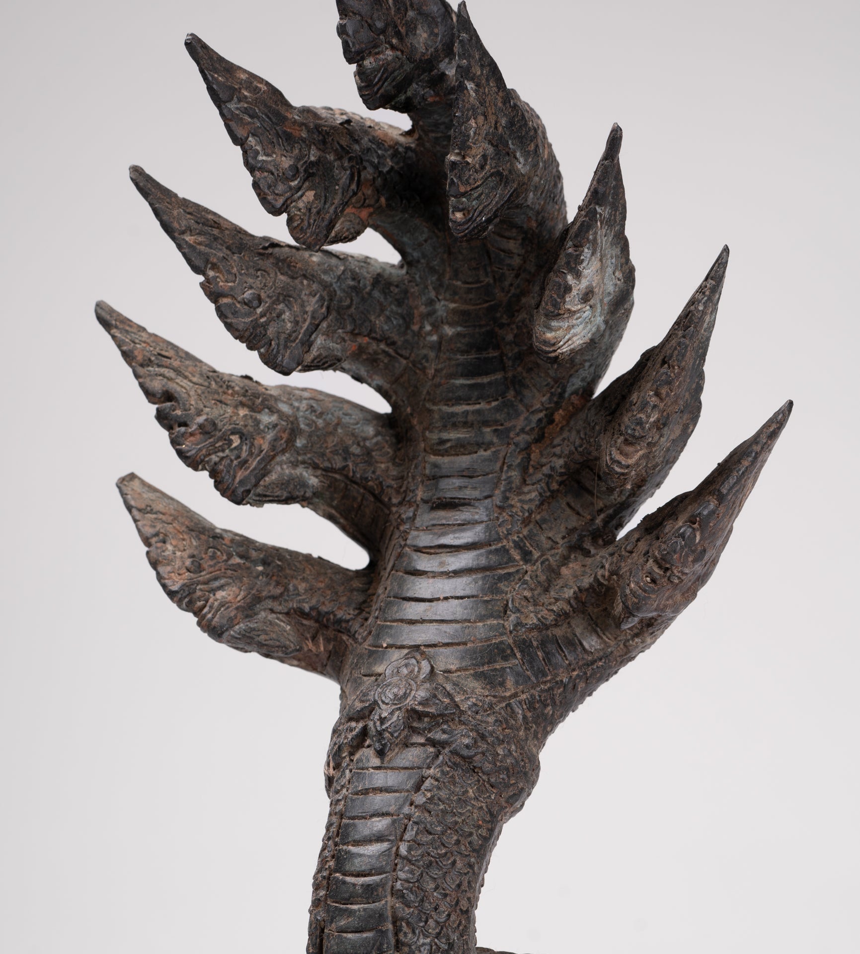 Antique Thai Style Bronze Nine Head Protective Naga, Snake or Serpent Statue - 35cm/14"