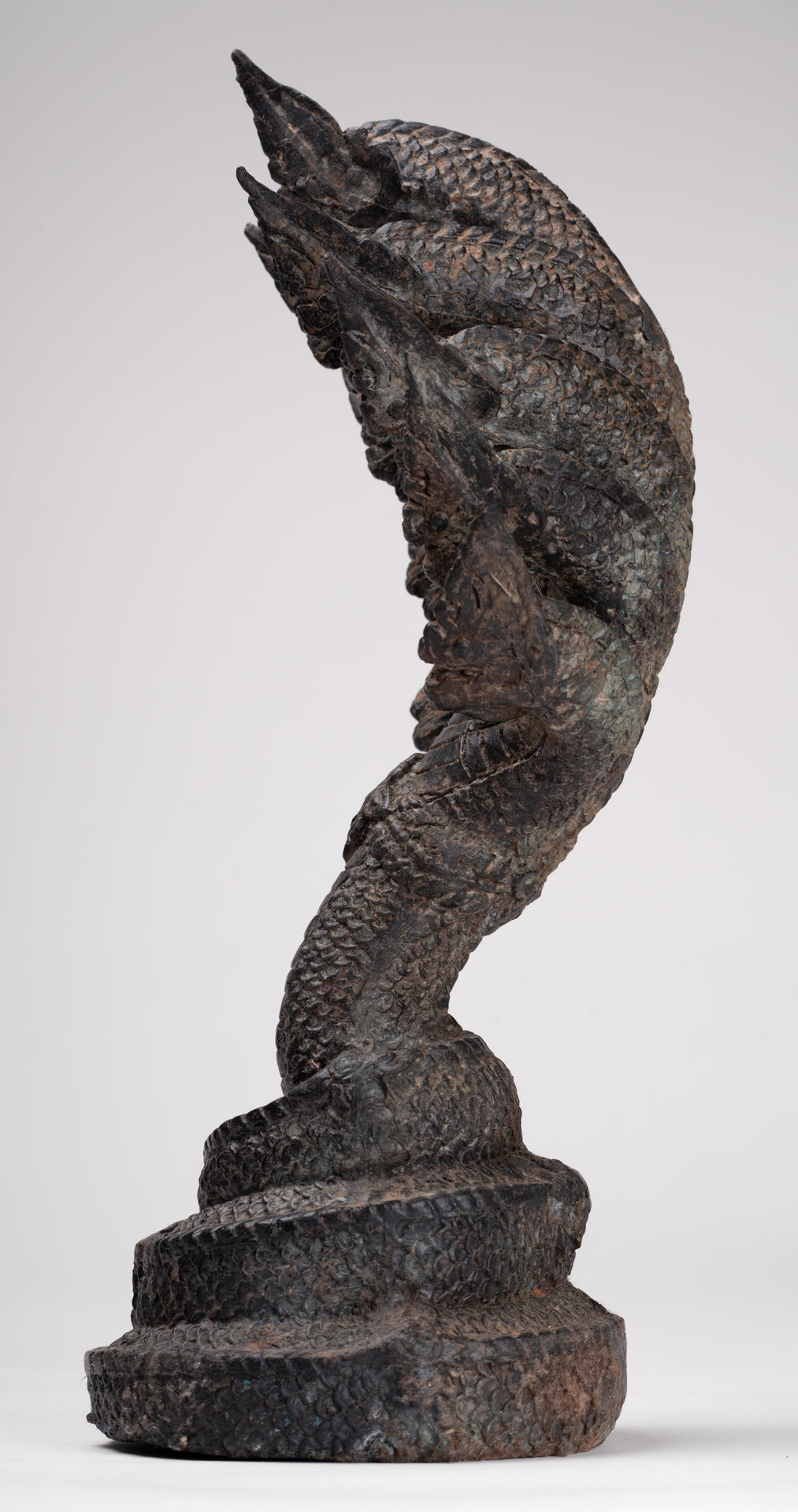Antique Thai Style Bronze Nine Head Protective Naga, Snake or Serpent Statue - 35cm/14"