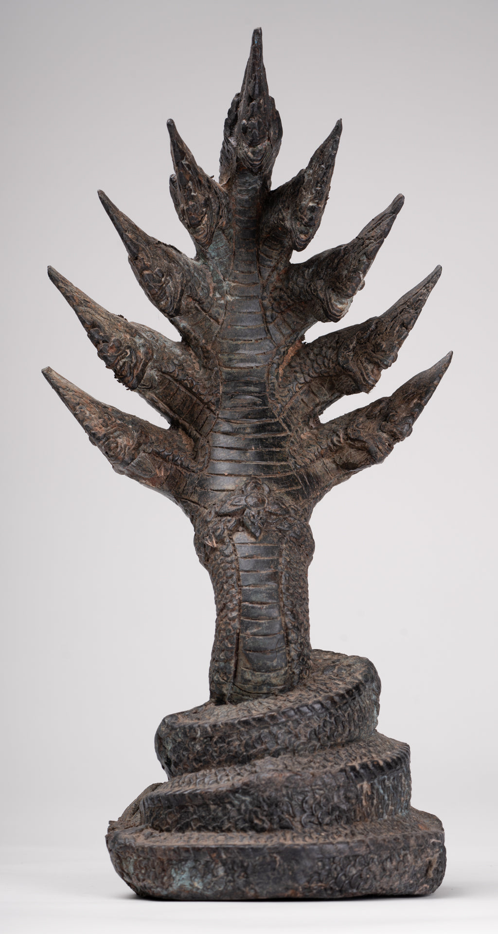 Antique Thai Style Bronze Nine Head Protective Naga, Snake or Serpent Statue - 35cm/14"