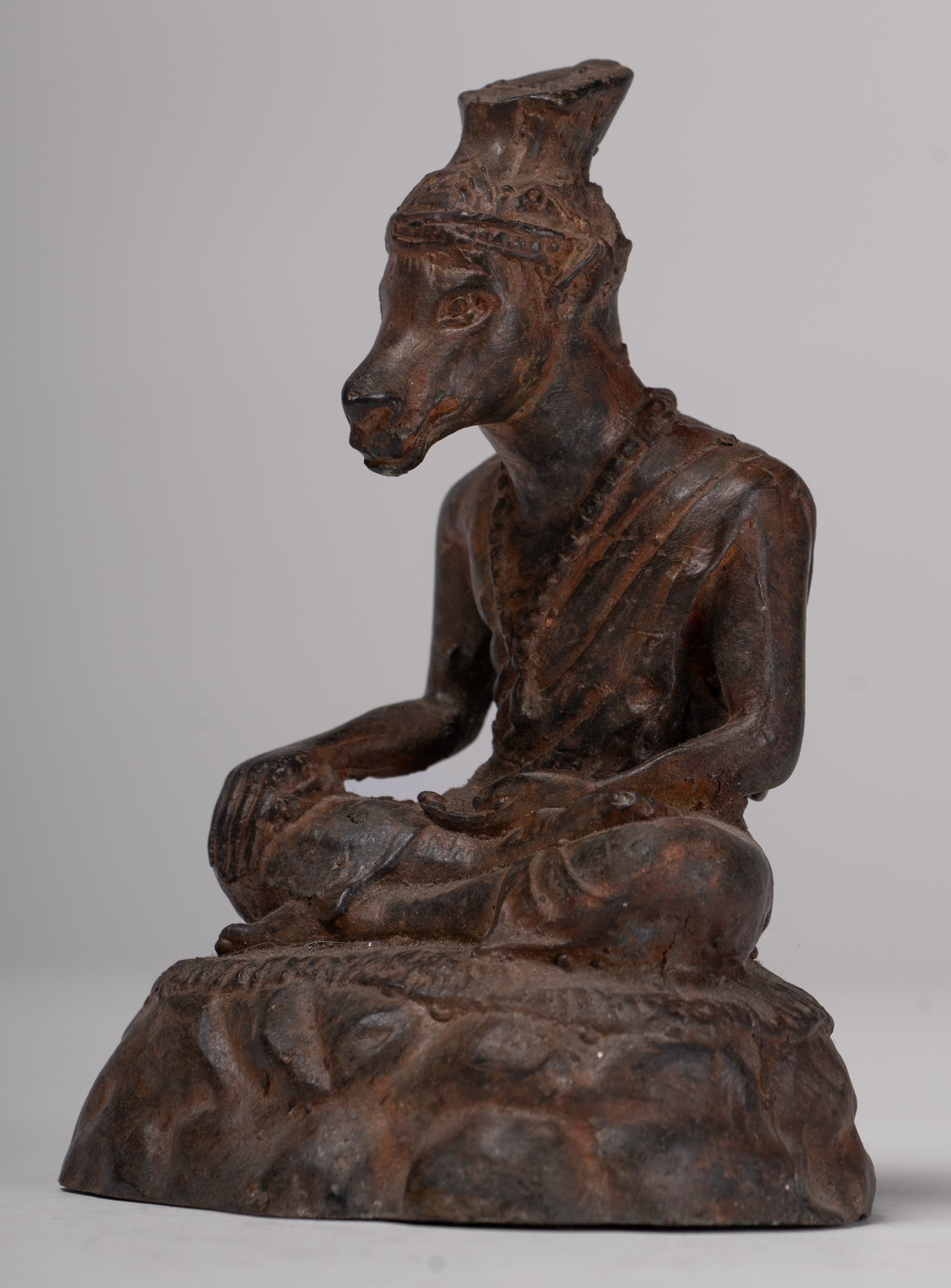 Hayagriva Statue - Antique Thai Style Seated Bronze Hayagriva Avatar of Vishnu - 12.5cm/5"