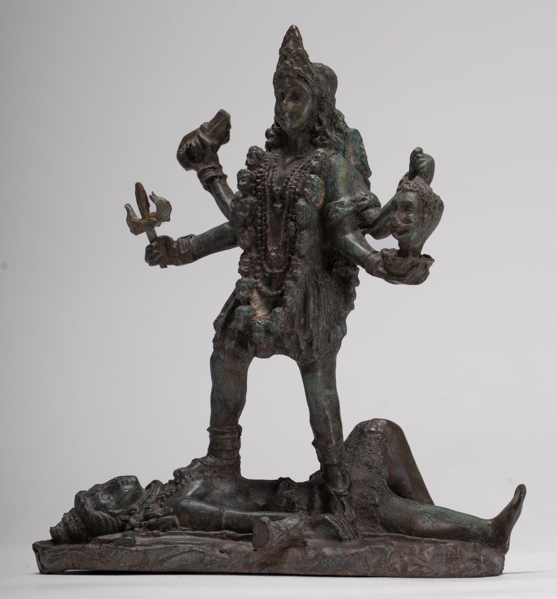 Kali Statue - Antique Indian Style Standing Bronze Kali or Mahakali Statue - 19cm/8"