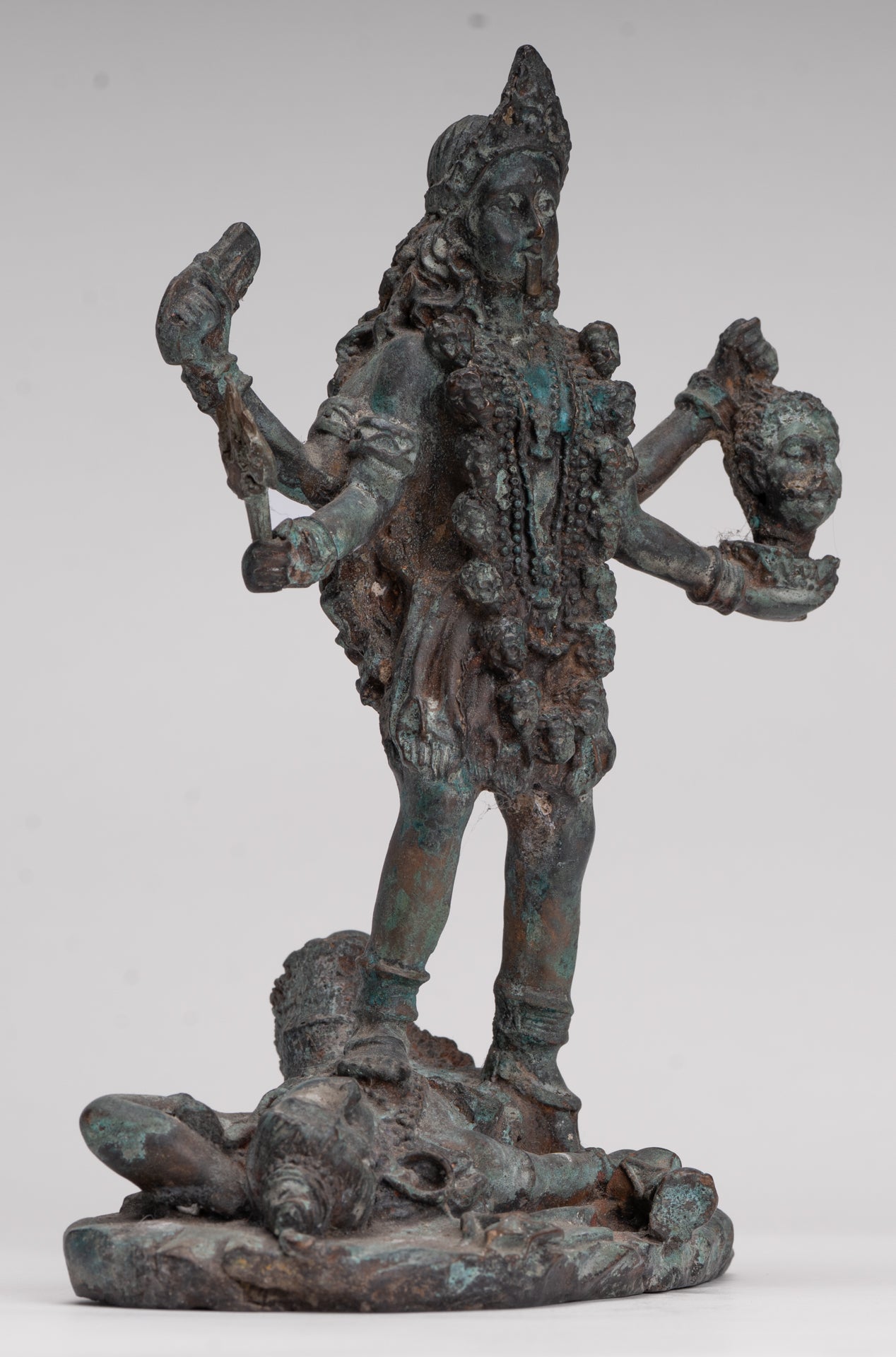 Kali Statue - Antique Indian Style Standing Bronze Kali or Mahakali Statue - 20cm/8"