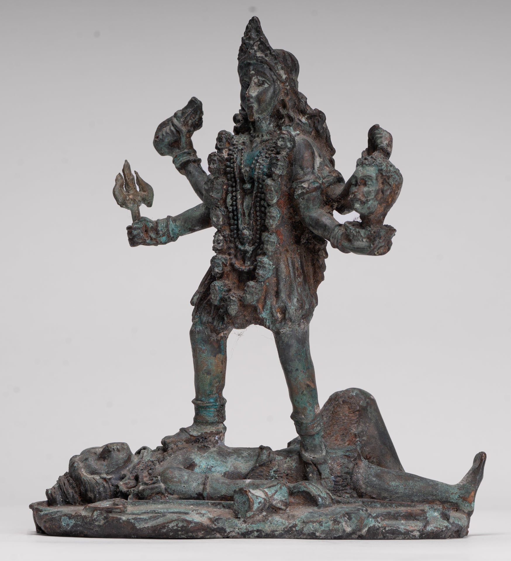 Kali Statue - Antique Indian Style Standing Bronze Kali or Mahakali Statue - 20cm/8"