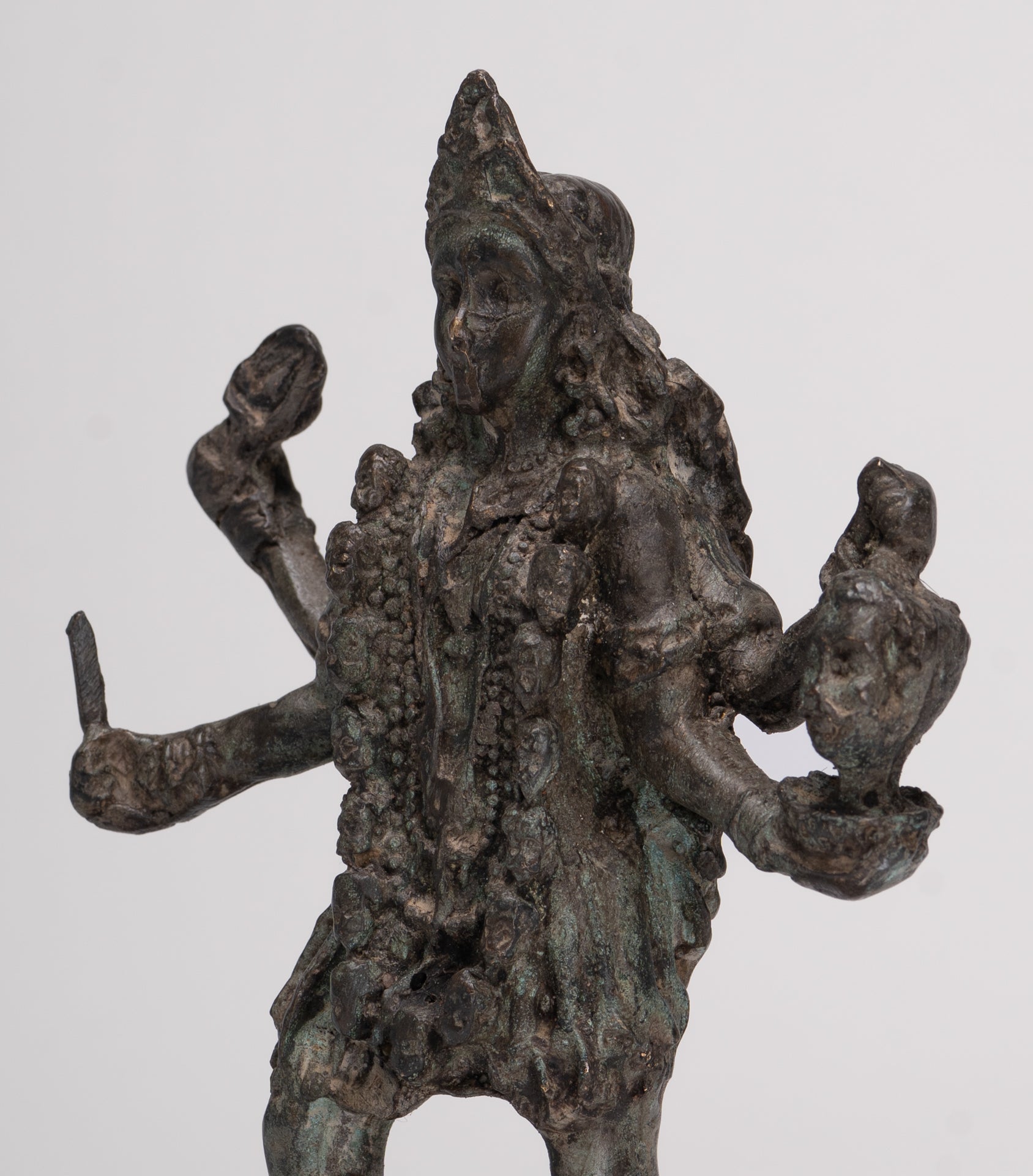 Antique Indian Style Standing Bronze Kali or Mahakali Statue - 19cm/8"