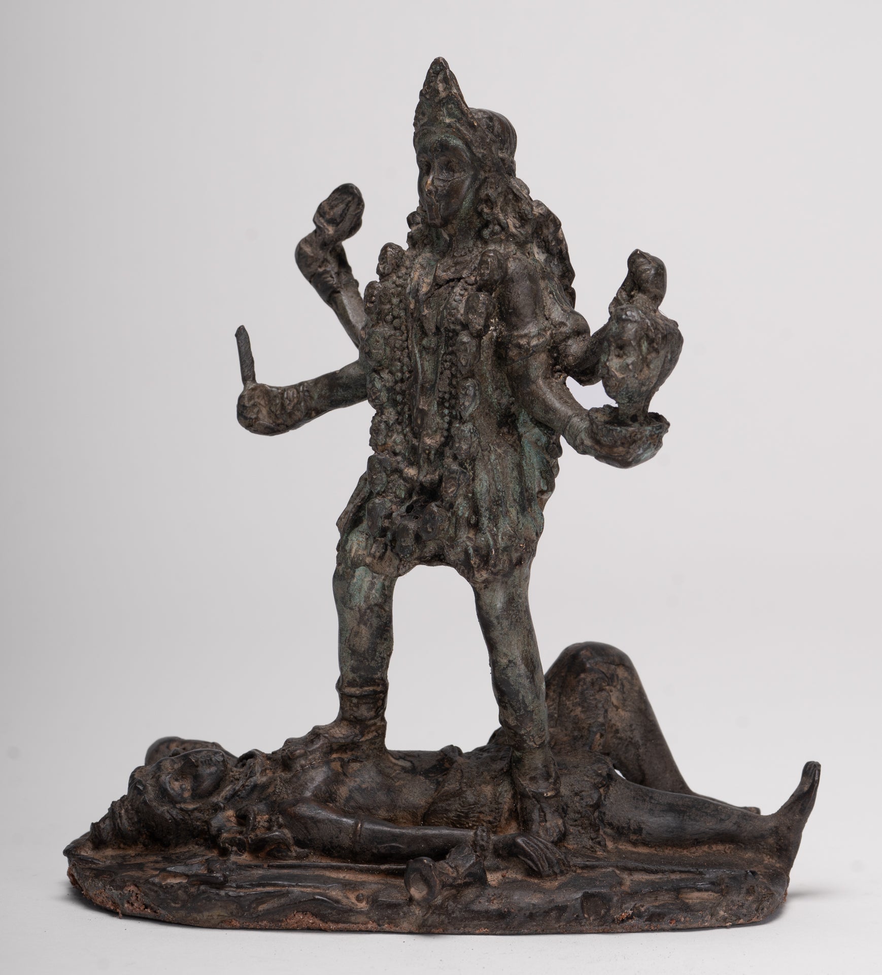 Antique Indian Style Standing Bronze Kali or Mahakali Statue - 19cm/8"