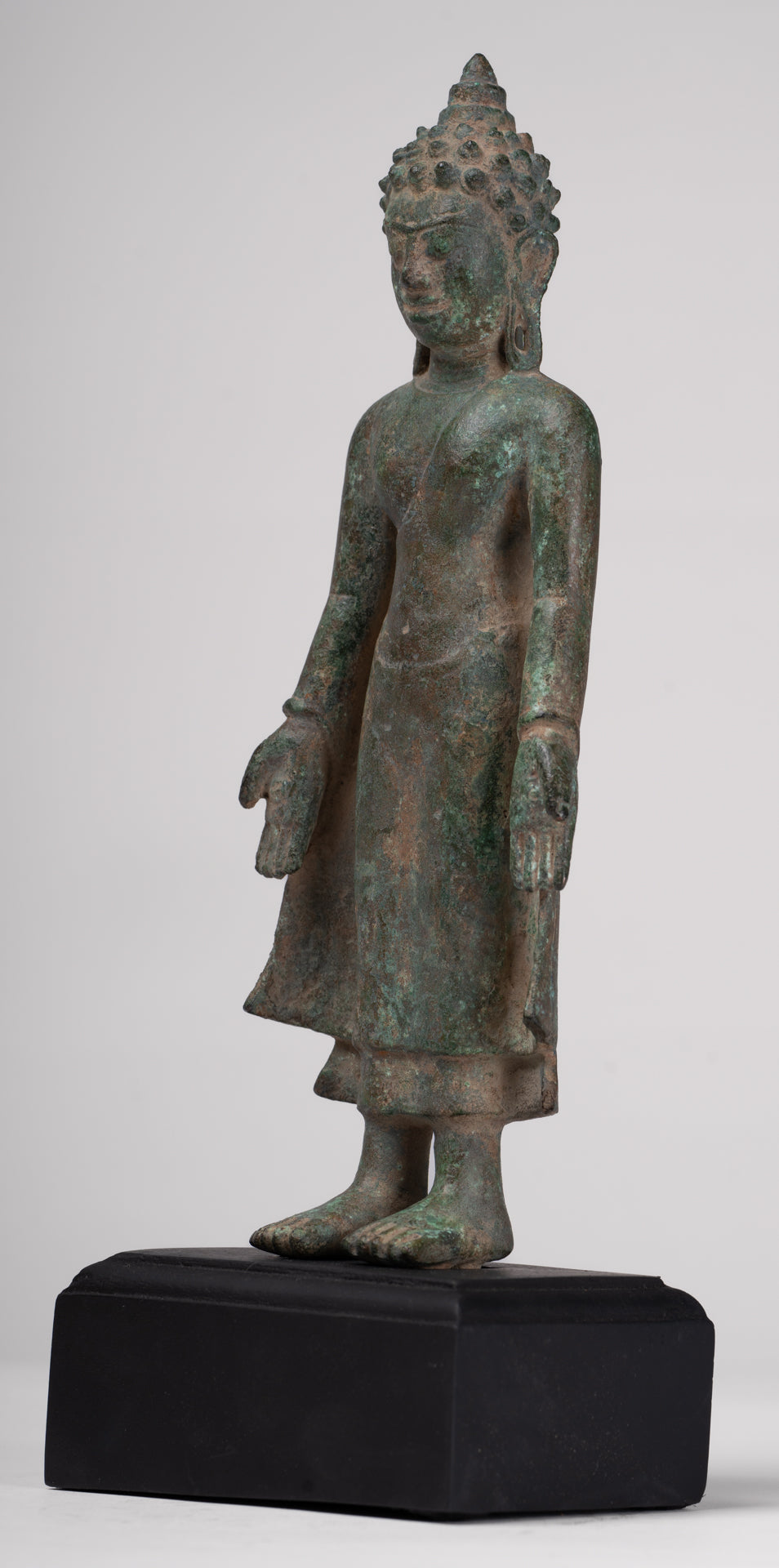 Buddha Statue - Antique Khmer Style Mounted Bronze Phnom Da Standing Buddha Statue - 31cm/12"