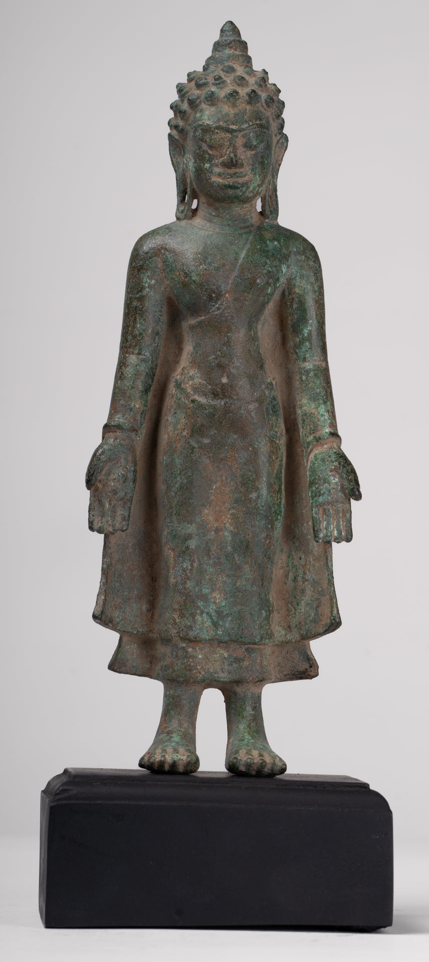 Buddha Statue - Antique Khmer Style Mounted Bronze Phnom Da Standing Buddha Statue - 31cm/12"