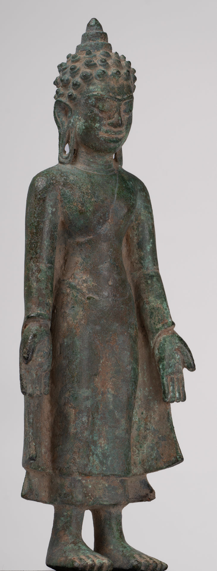 Buddha Statue - Antique Khmer Style Mounted Bronze Phnom Da Standing Buddha Statue - 31cm/12"