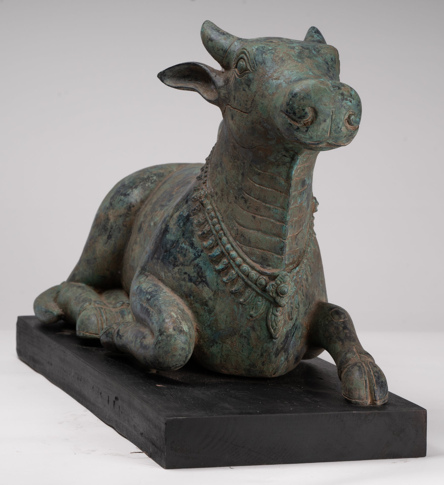 Antique Khmer Style Bronze Nandi Statue - Mount of Shiva - 52cm/21" Long