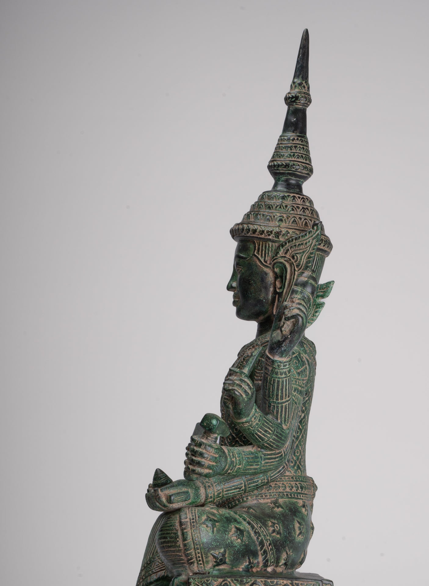 Antique Khmer Style Bronze Seated Vishvakarman Statue - Divine Architect - 59cm/24"