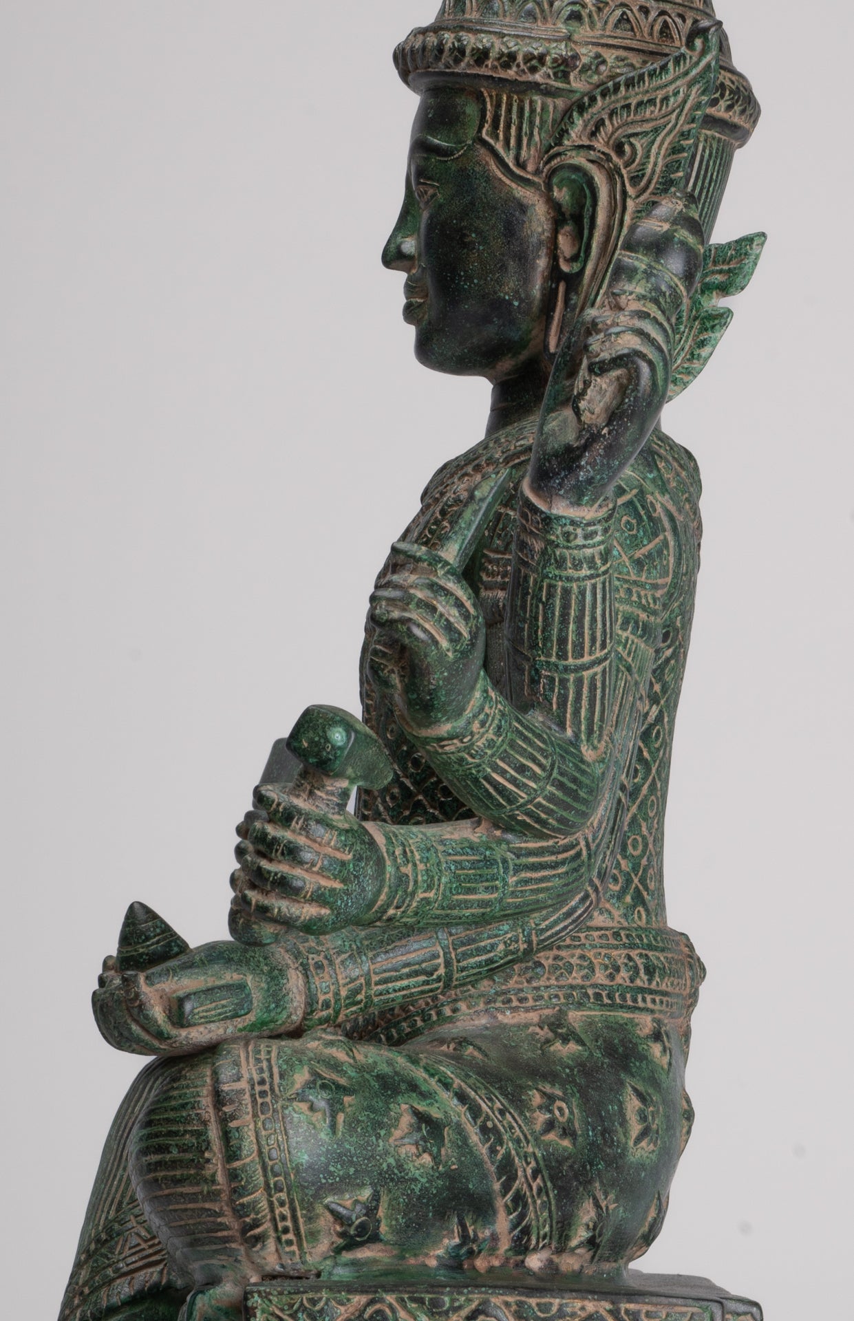 Antique Khmer Style Bronze Seated Vishvakarman Statue - Divine Architect - 59cm/24"