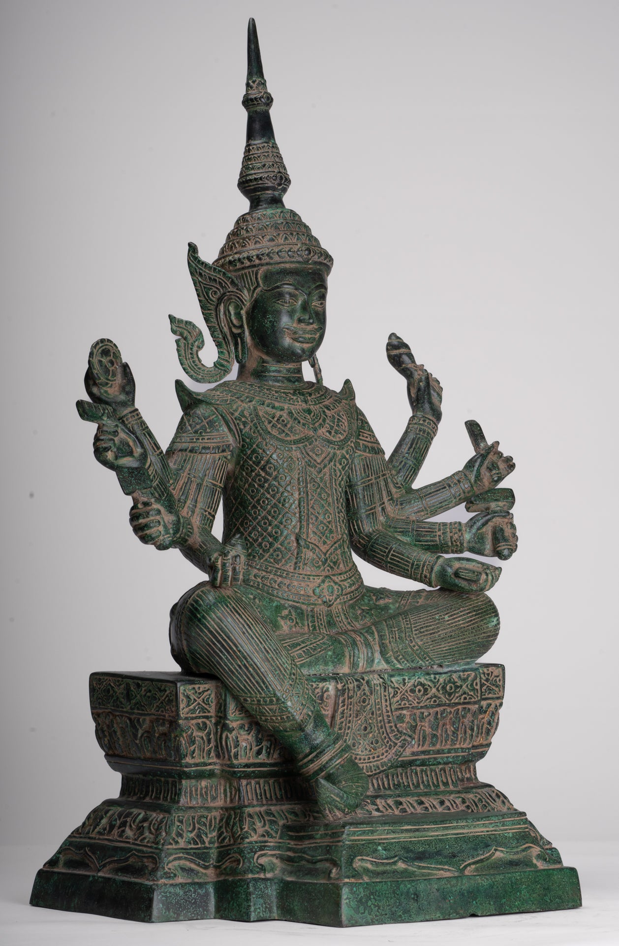 Antique Khmer Style Bronze Seated Vishvakarman Statue - Divine Architect - 59cm/24"