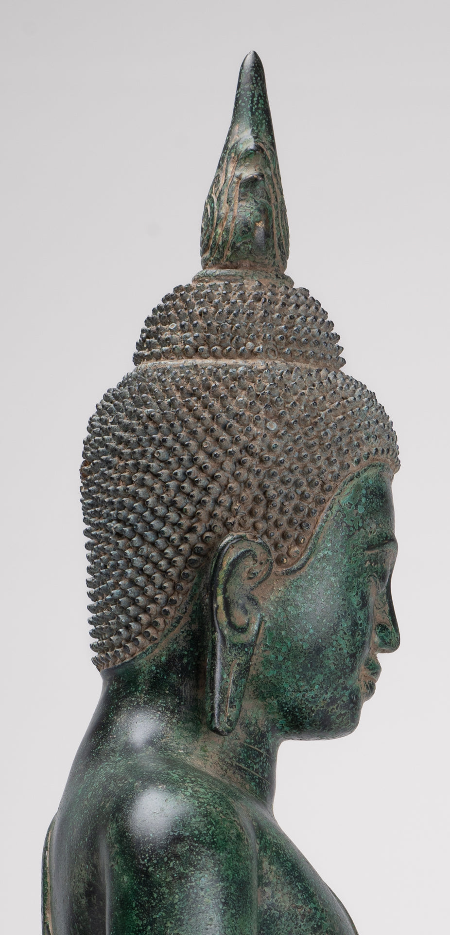 Buddha Statue - Antique Khmer Style Bronze Enthroned Enlightenment Buddha Statue - 50cm/20"
