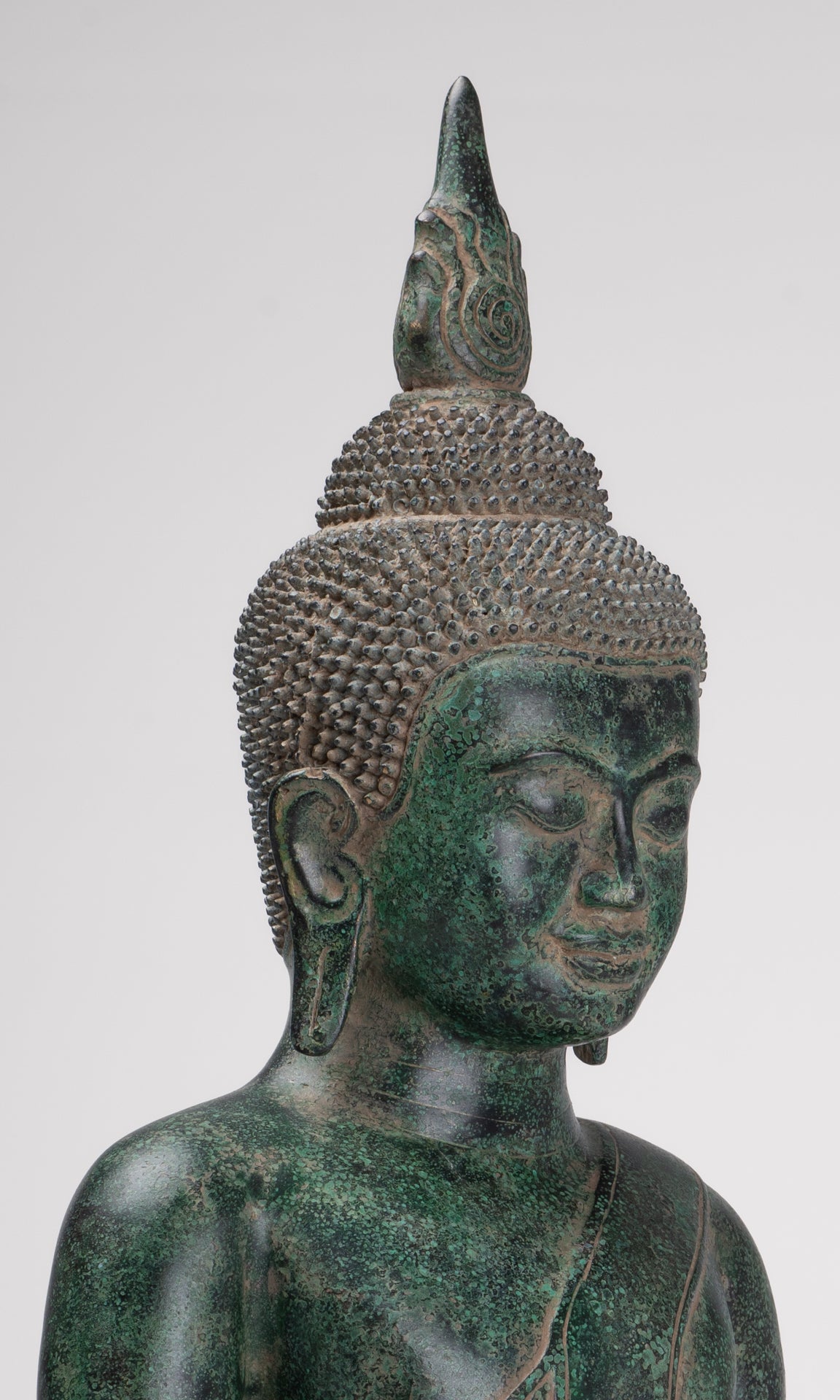 Buddha Statue - Antique Khmer Style Bronze Enthroned Enlightenment Buddha Statue - 50cm/20"