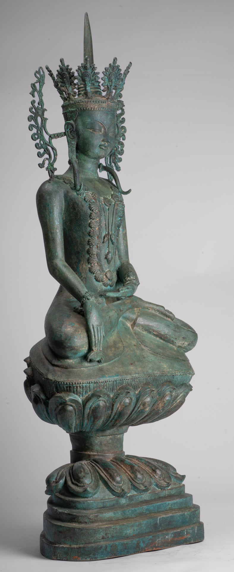 Large Buddha Statue - Antique Burmese Style Bronze Shan Enlightenment Seated Buddha Statue - 103cm/41"