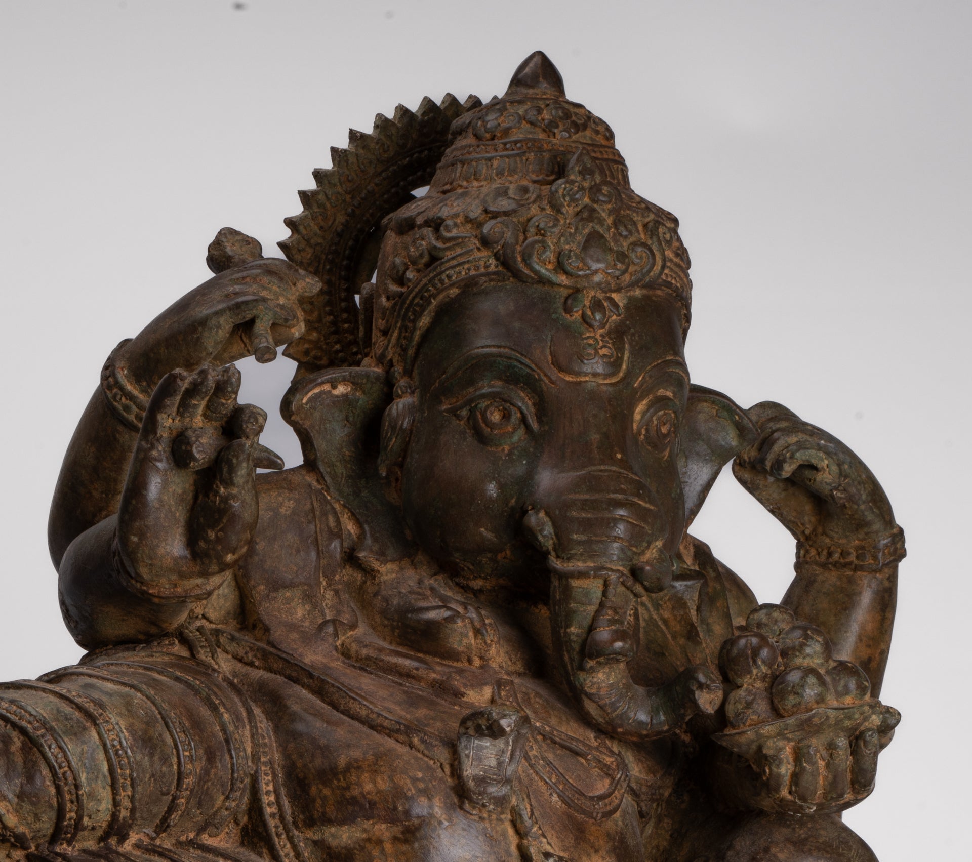 Ganesh - Antique Thai Style Bronze Reclining Ganesha Statue - 47cm/19"