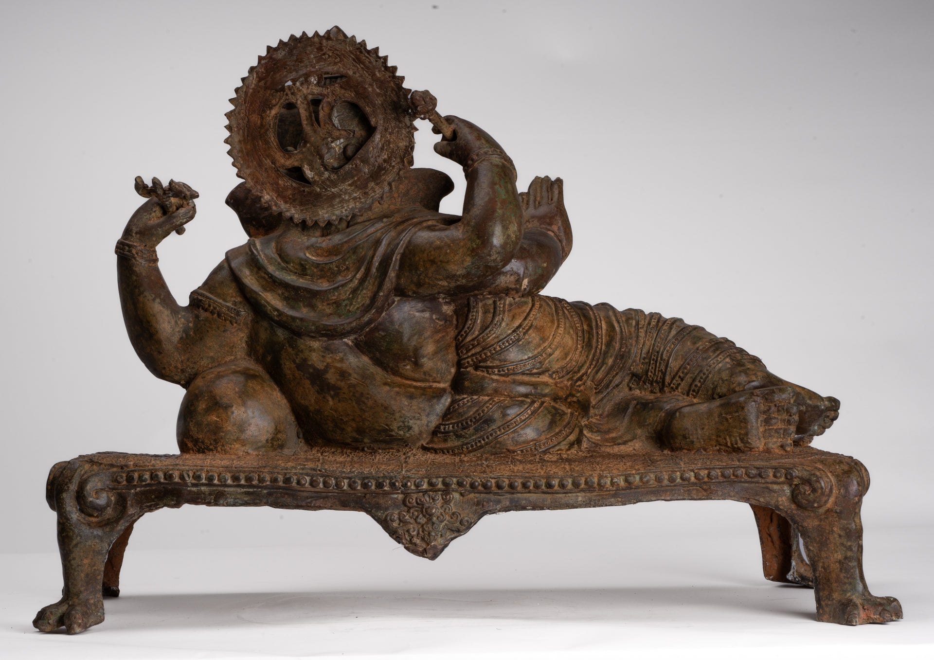 Ganesh - Antique Thai Style Bronze Reclining Ganesha Statue - 47cm/19"