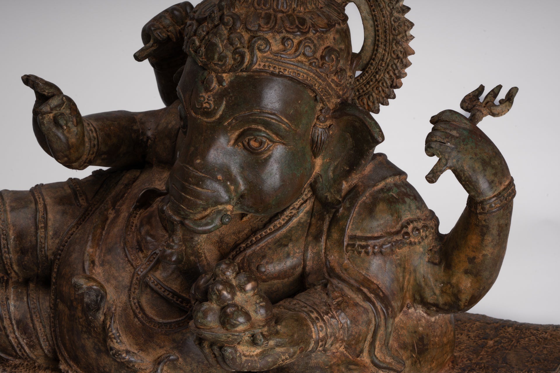Ganesh - Antique Thai Style Bronze Reclining Ganesha Statue - 47cm/19"