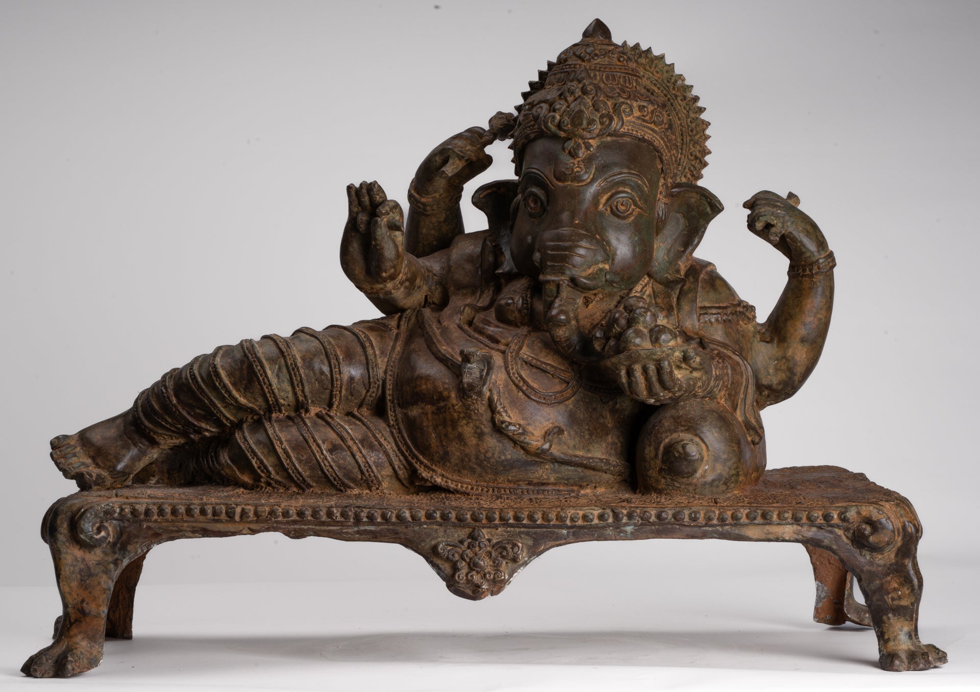 Ganesh - Antique Thai Style Bronze Reclining Ganesha Statue - 47cm/19"