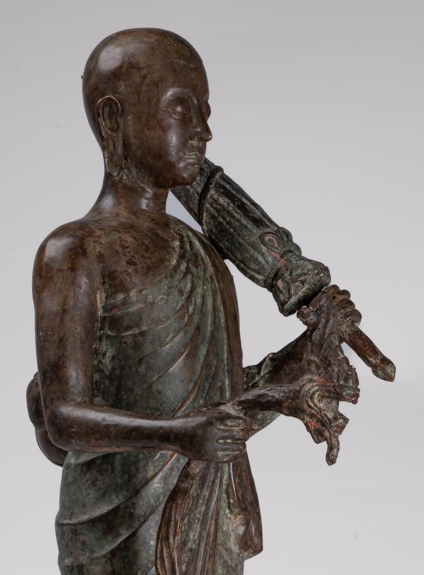 Monk - Antique Thai Style Bronze Dvaravati Sīvali Devotee / Disciple of Buddha Statue - 71cm/28"