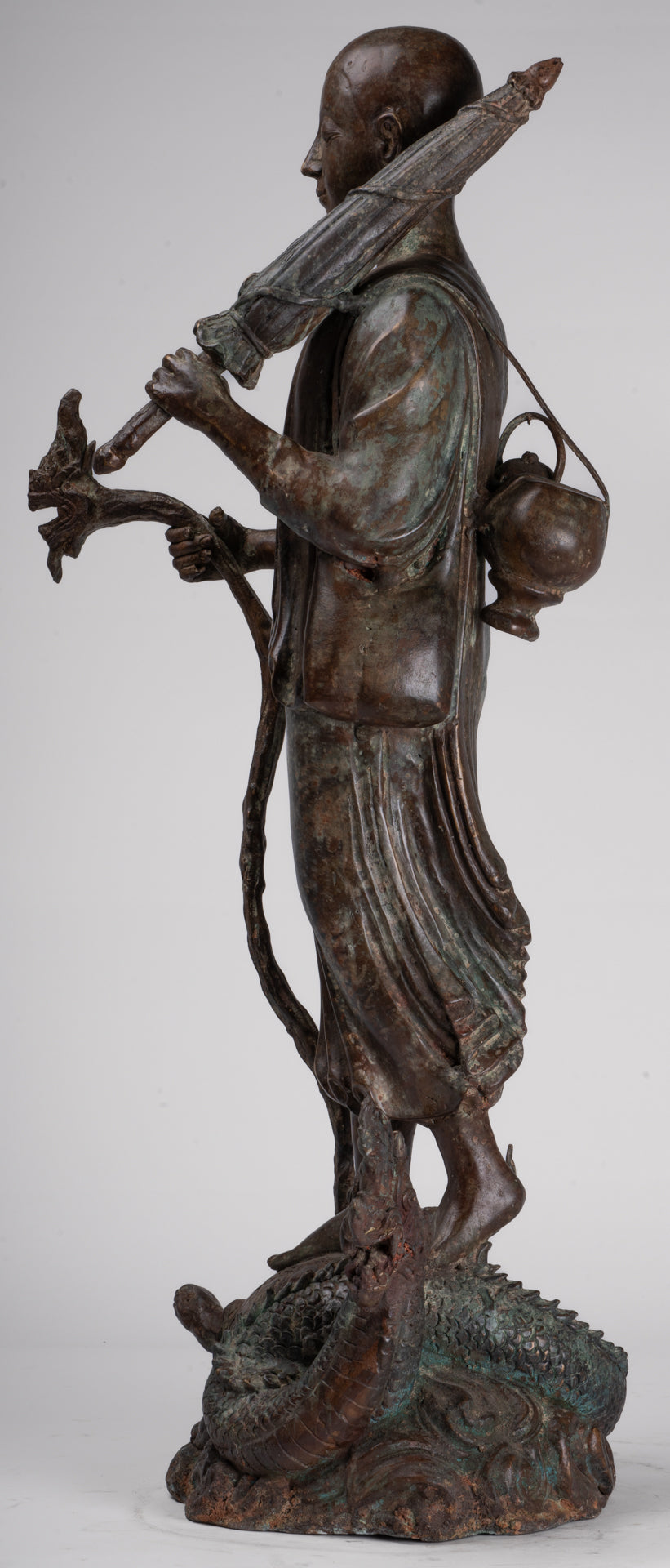 Monk - Antique Thai Style Bronze Dvaravati Sīvali Devotee / Disciple of Buddha Statue - 71cm/28"