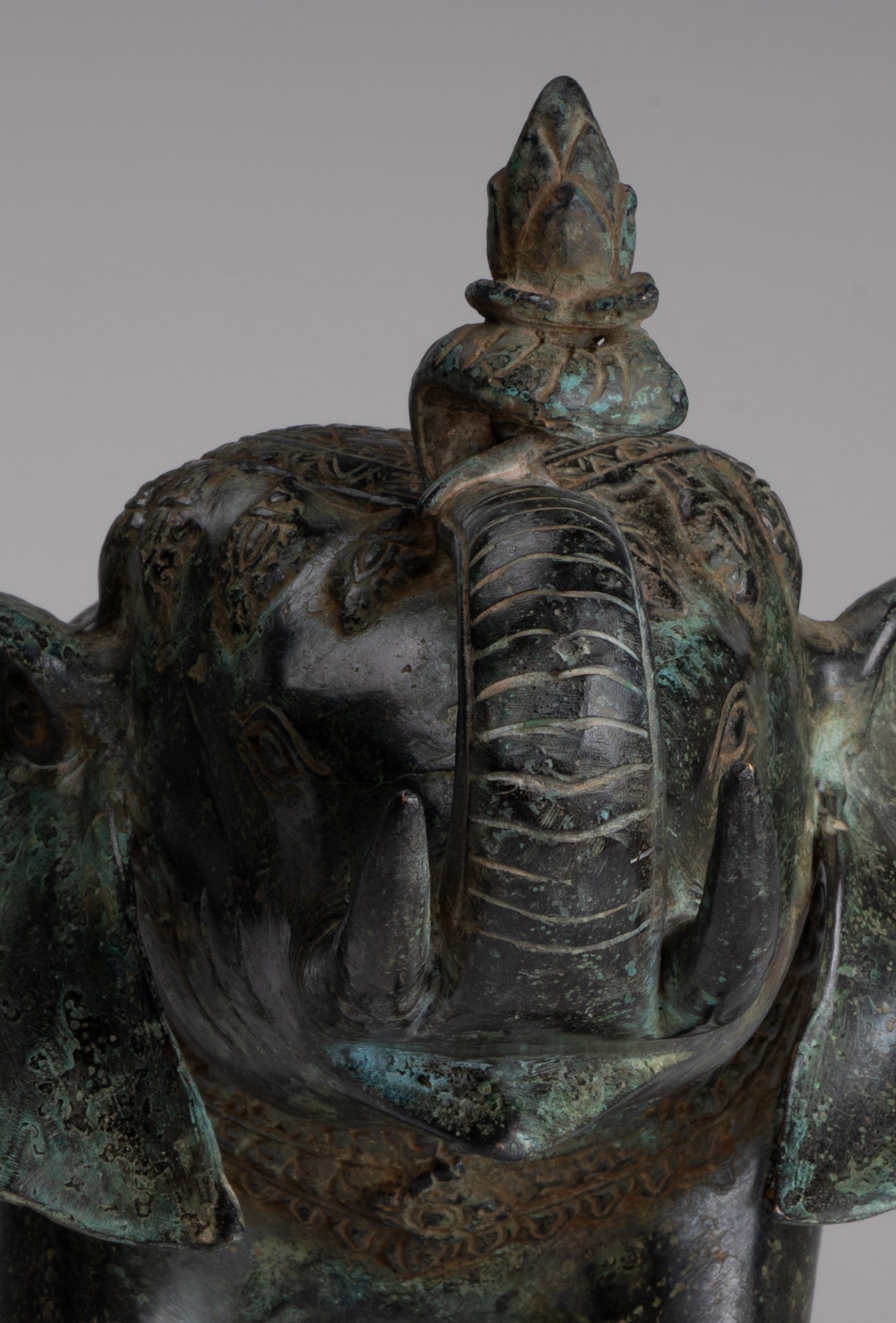 Antique Khmer Style Bronze Trumpeting Elephant Statue - 25cm/10" Tall