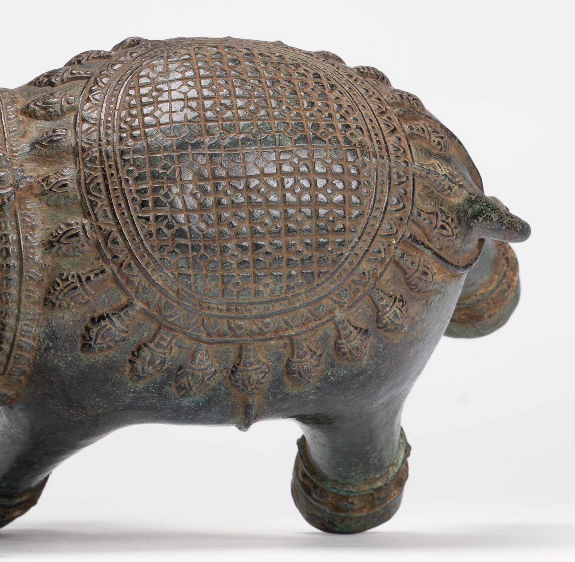 Antique Khmer Style Bronze Trumpeting Elephant Statue - 25cm/10" Tall