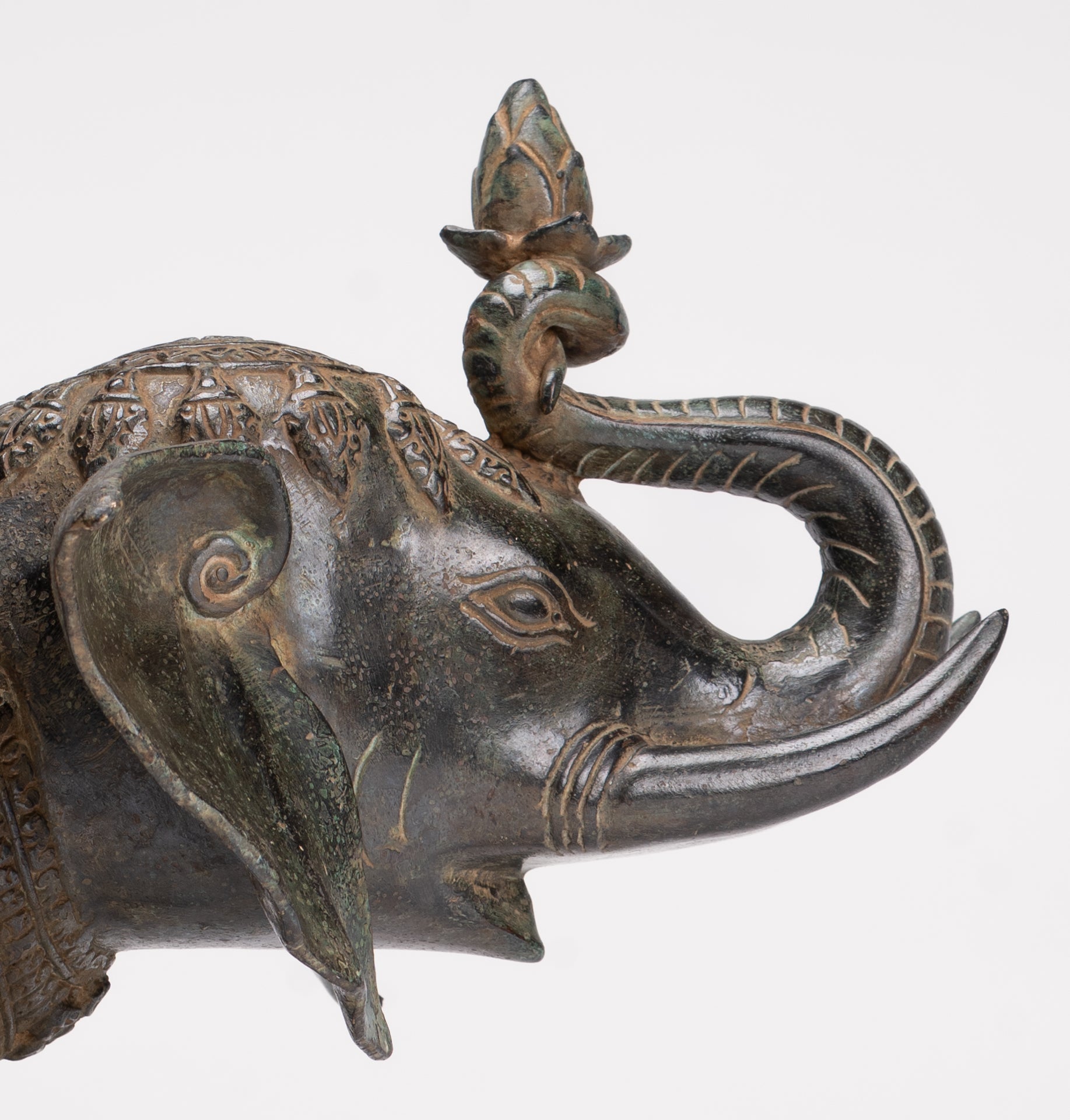 Antique Khmer Style Bronze Trumpeting Elephant Statue - 25cm/10" Tall