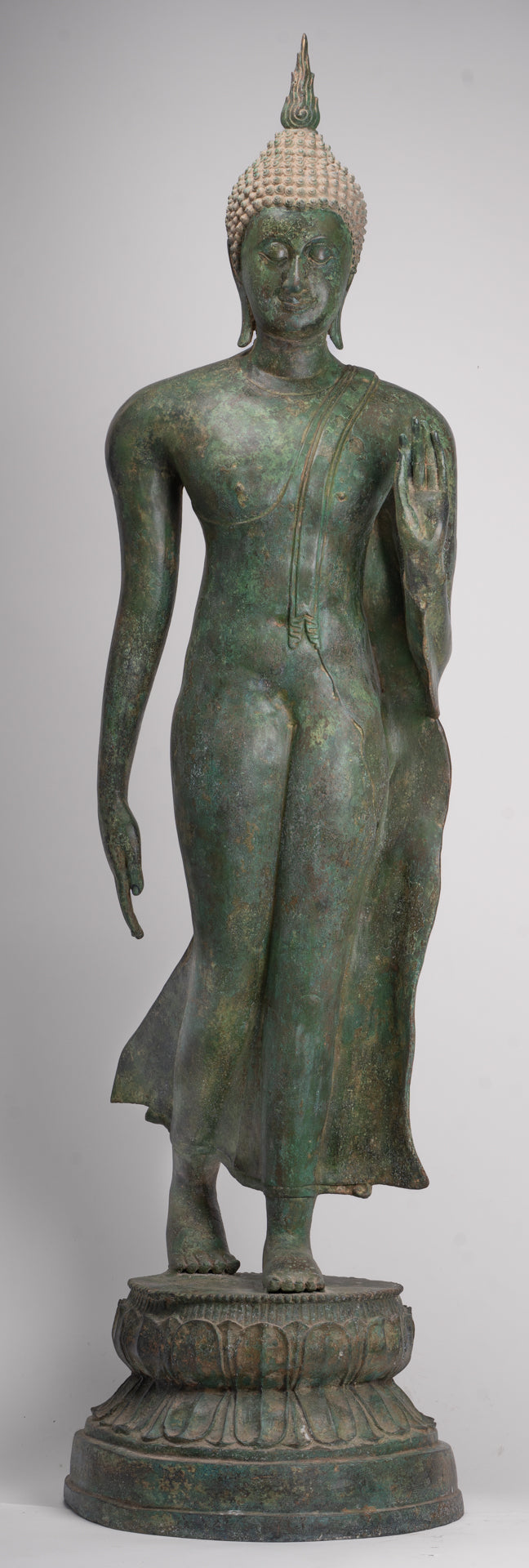 Large Antique Thai Style Sukhothai Bronze Teaching Walking Buddha Statue - 147cm/59"