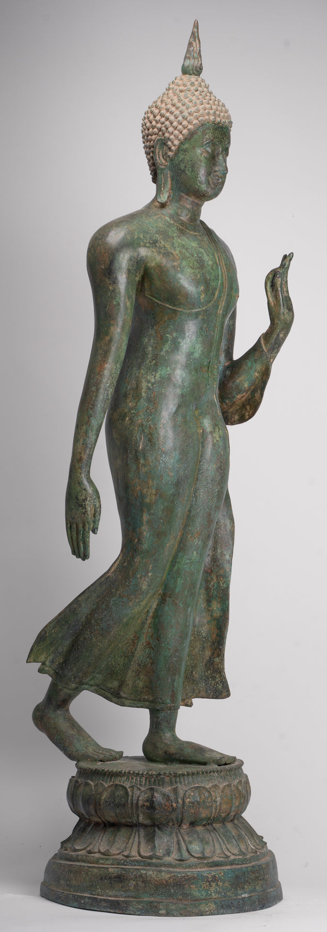 Large Antique Thai Style Sukhothai Bronze Teaching Walking Buddha Statue - 147cm/59"