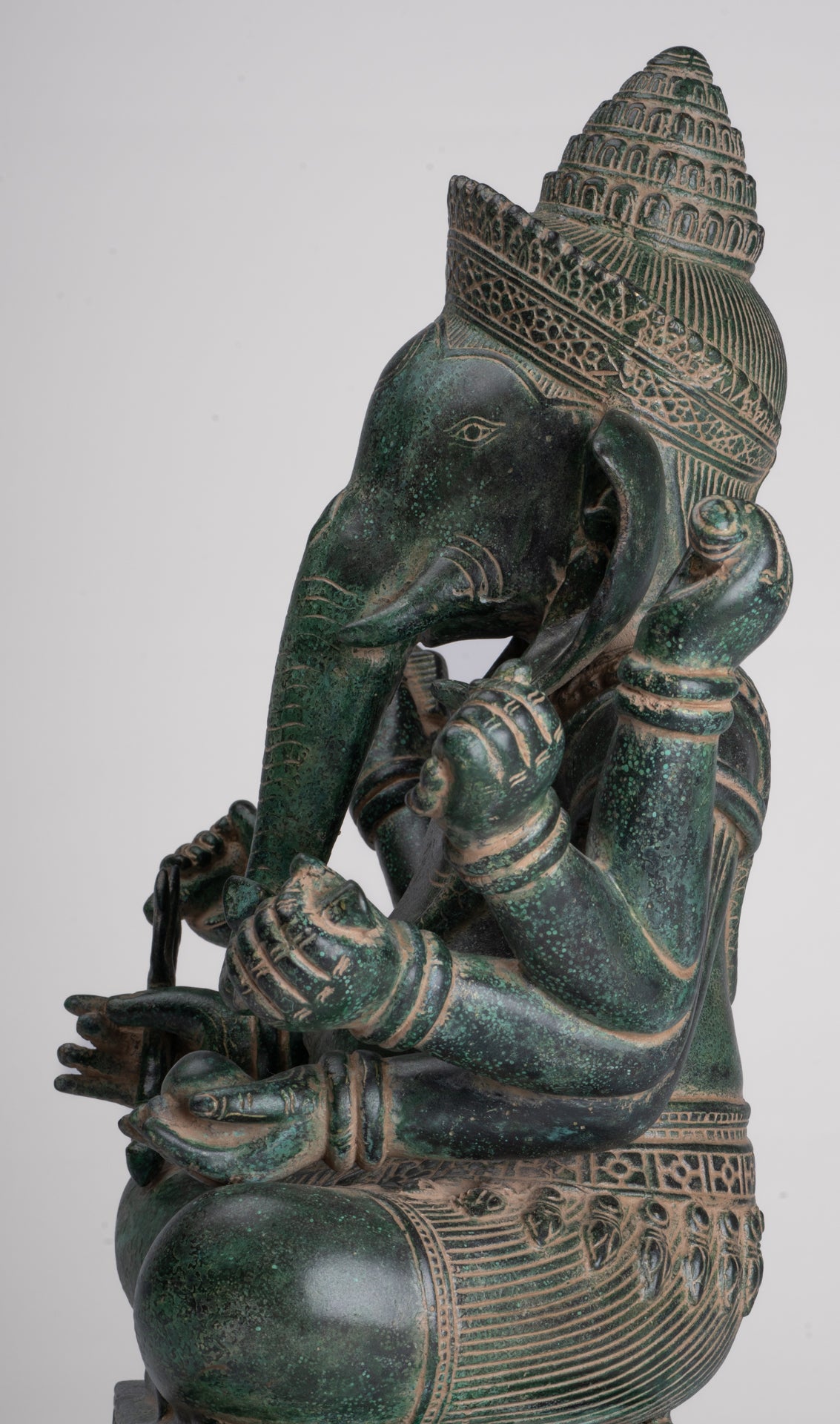 Ganesha Statue - Antique Khmer Style Enthroned Angkor Wat 8 Arm Ganesh Statue - 40cm/16"