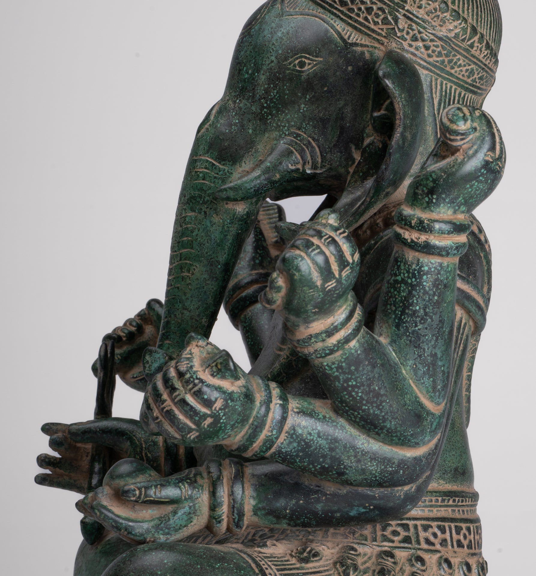 Ganesha Statue - Antique Khmer Style Enthroned Angkor Wat 8 Arm Ganesh Statue - 40cm/16"