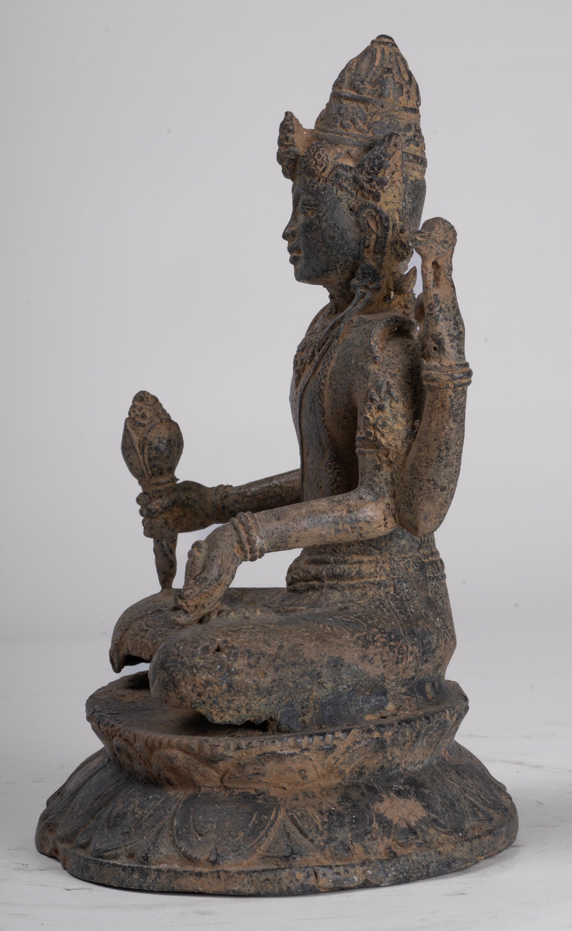 Vishnu - Antique Java Style Indonesian Majapahit Seated Bronze Vishnu Statue - 25cm/10"