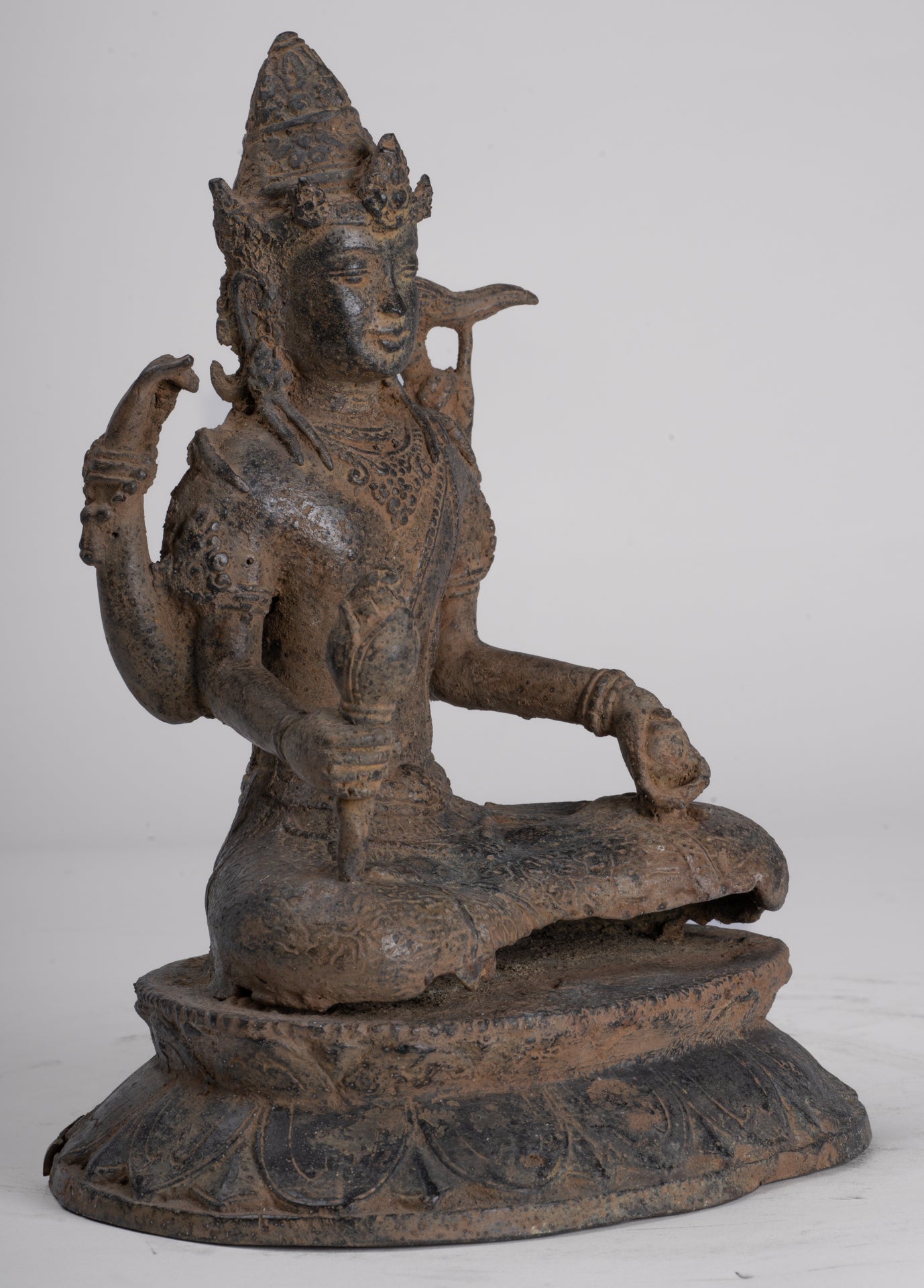 Vishnu - Antique Java Style Indonesian Majapahit Seated Bronze Vishnu Statue - 25cm/10"