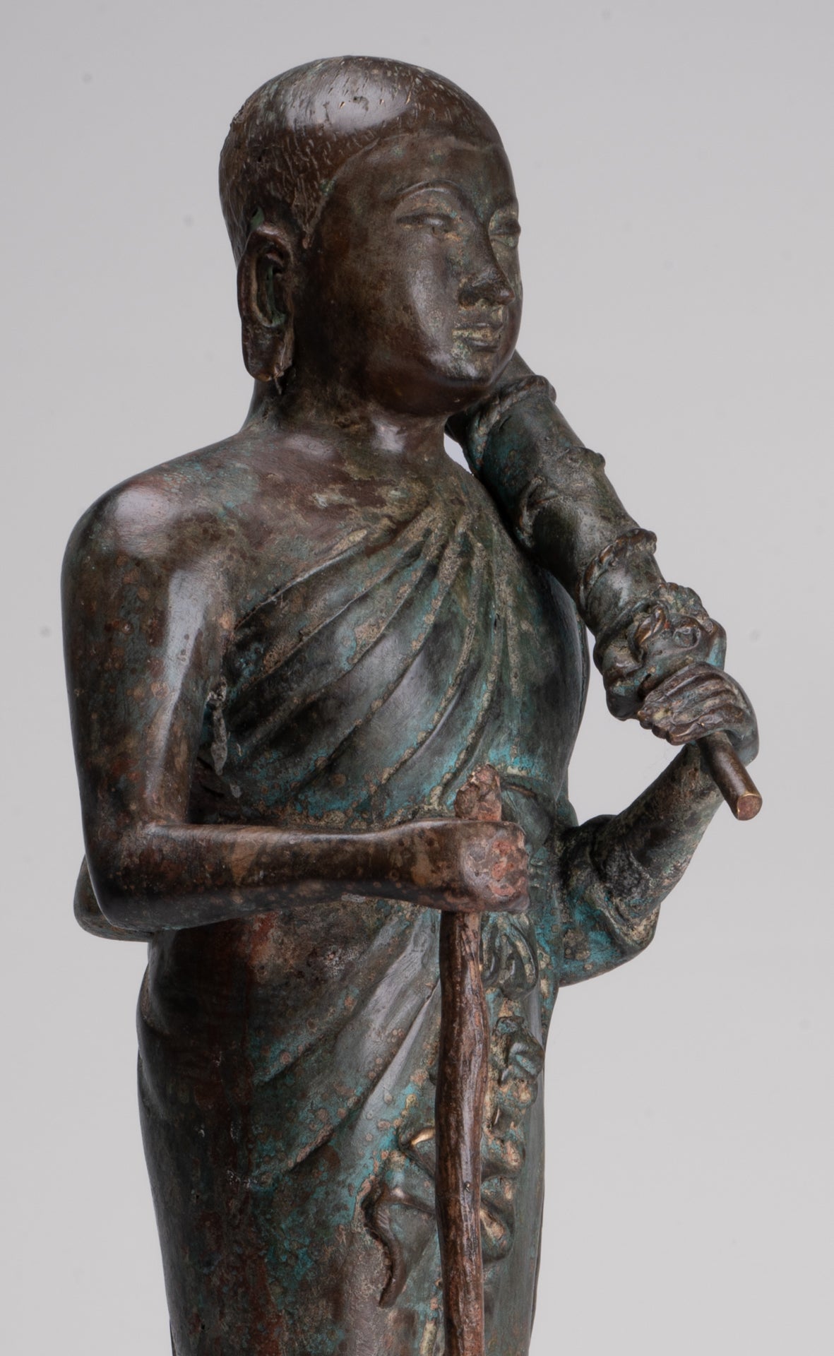Monje - Antique Thai Style Bronze Dvaravati Sīvali Devotee / Disciple of Buddha Statue - 57cm / 23 "