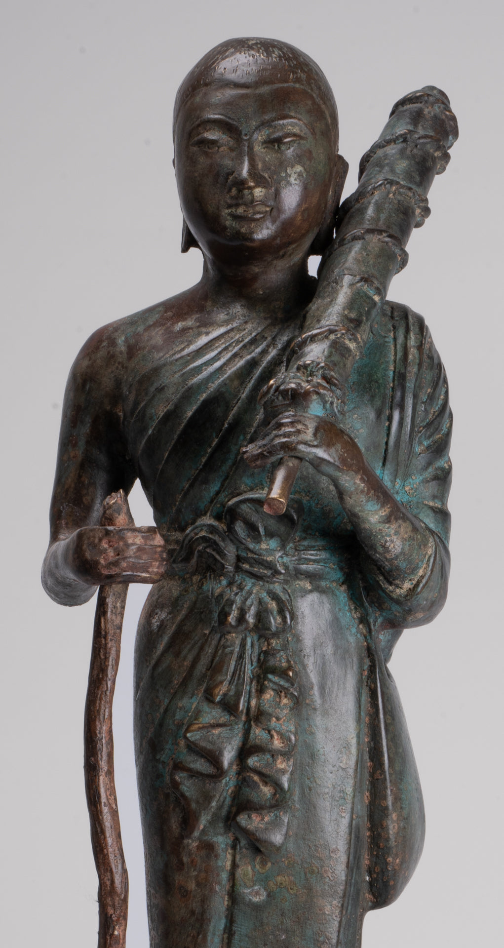 Monje - Antique Thai Style Bronze Dvaravati Sīvali Devotee / Disciple of Buddha Statue - 57cm / 23 "