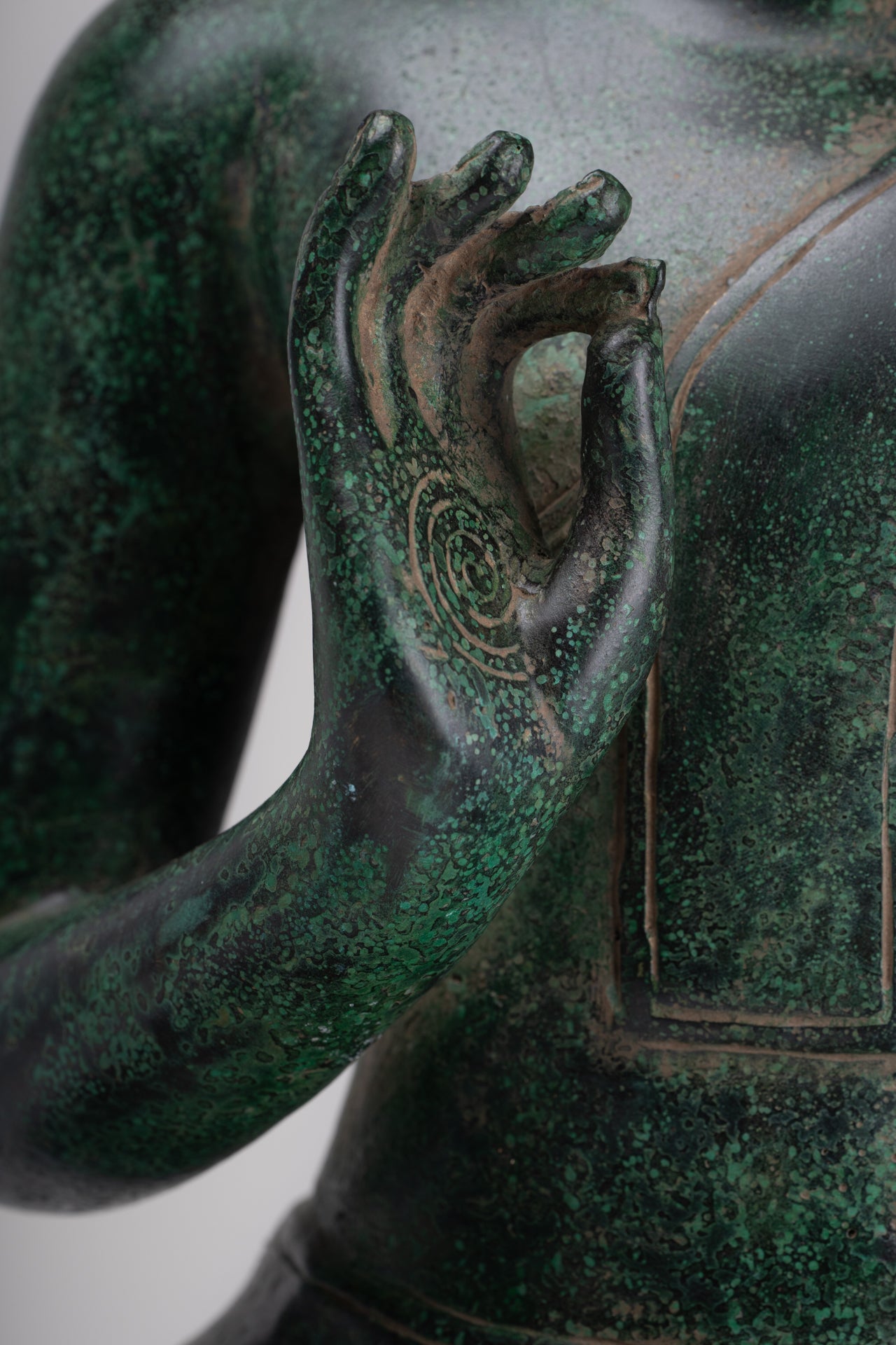 Buddha Statue - Antique Khmer Style Bronze Enthroned Teaching Buddha Statue - 47cm/19"