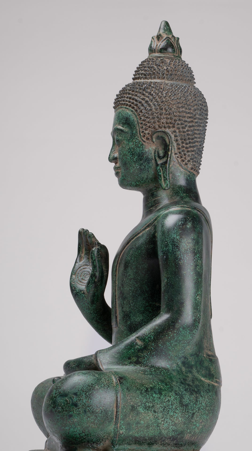 Buddha Statue - Antique Khmer Style Bronze Enthroned Teaching Buddha Statue - 47cm/19"