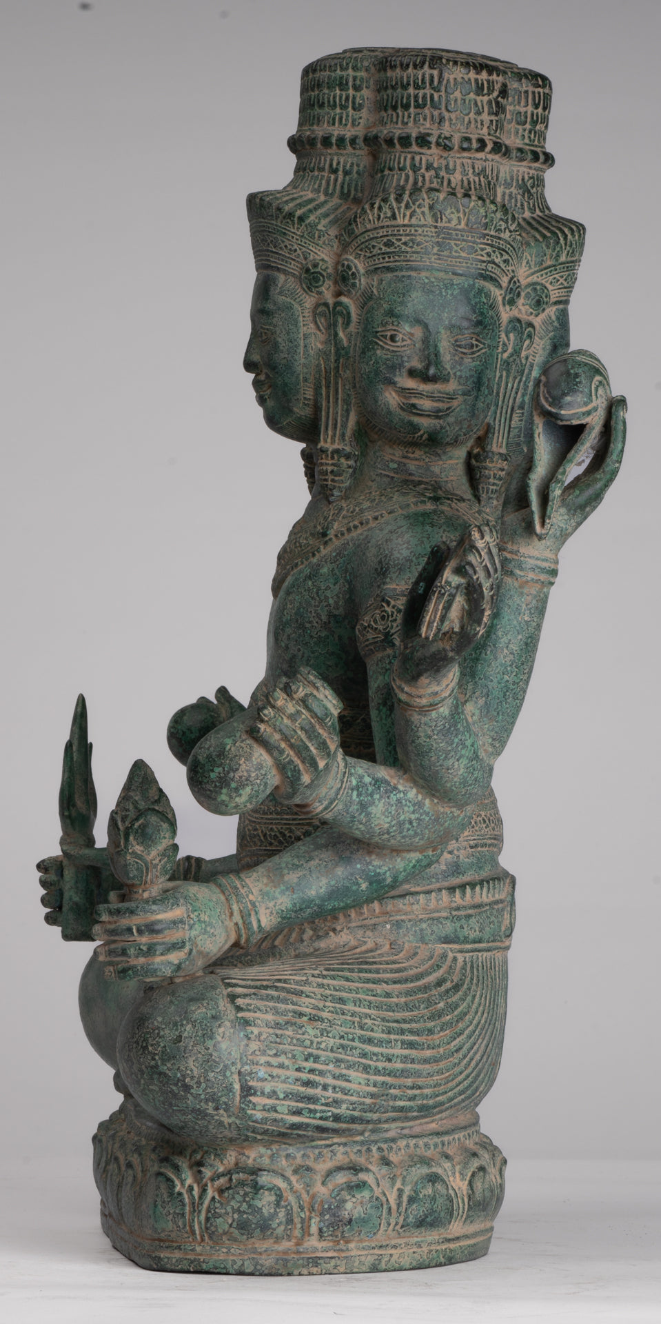 Brahma Statue - Antique Khmer Style Bronze 8 Arm Bayon Brahma - Hindu God Creation - 40cm/16"