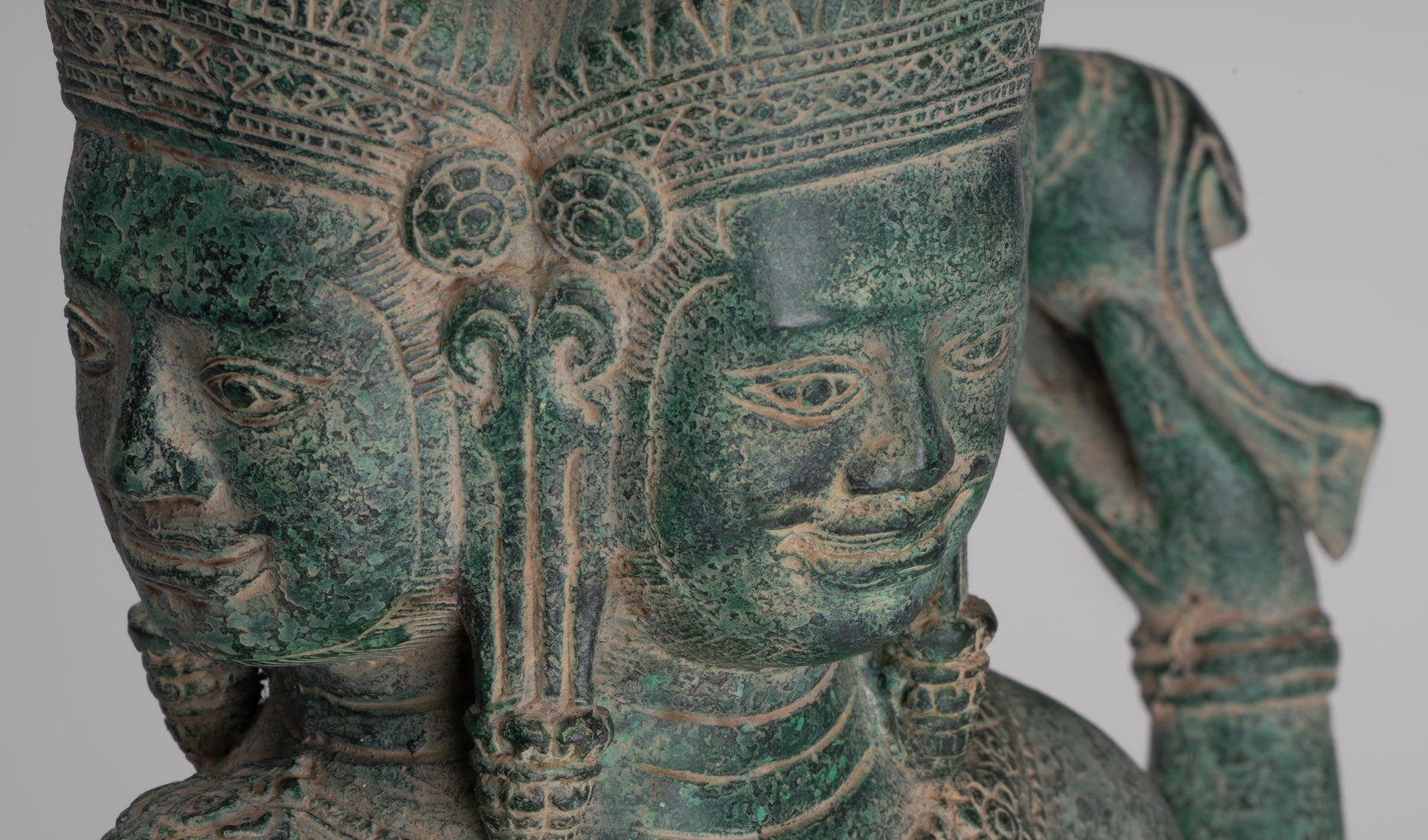 Brahma Statue - Antique Khmer Style Bronze 8 Arm Bayon Brahma - Hindu God Creation - 40cm/16"