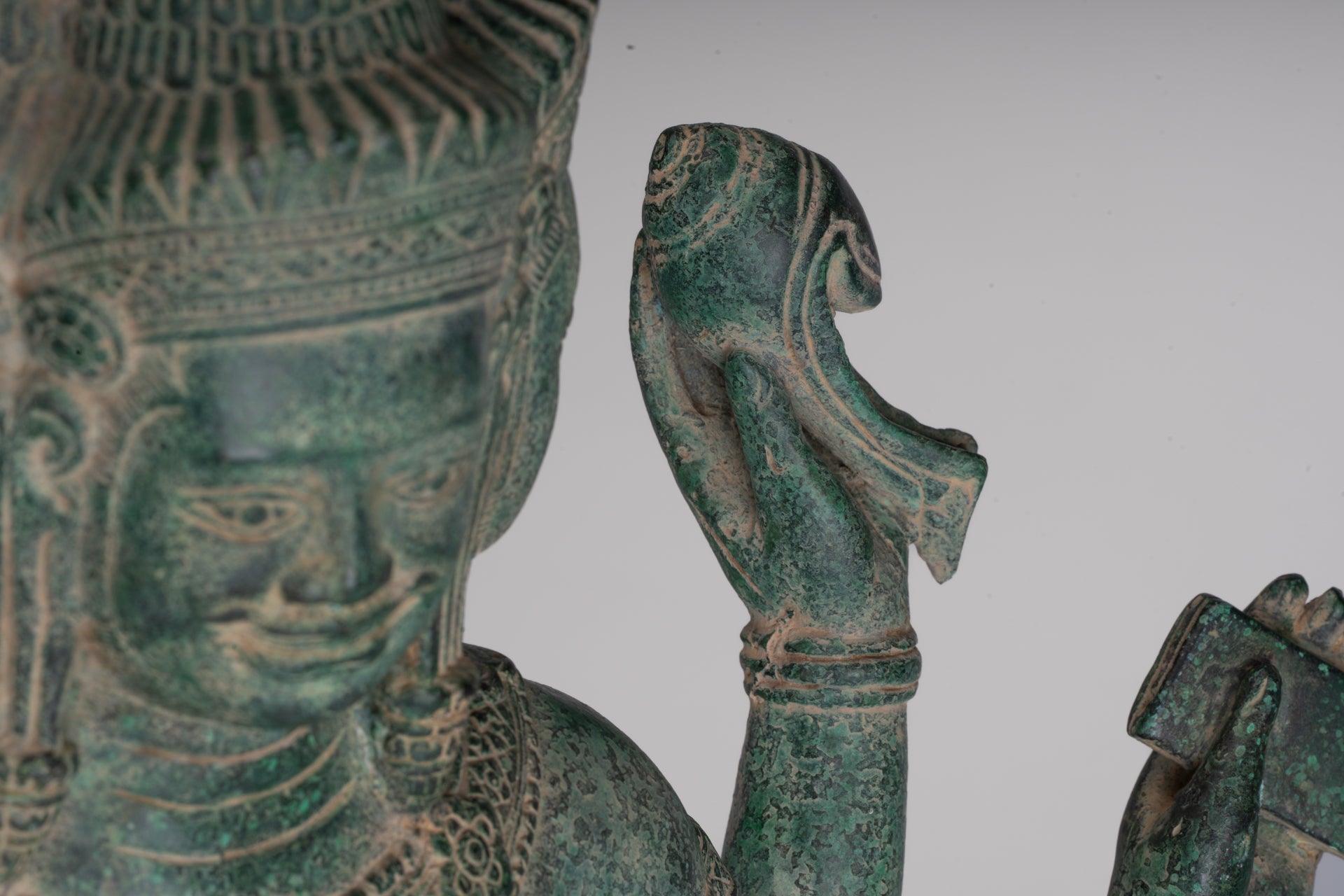 Statua di Brahma - Bayon Brahma in bronzo antico in stile Khmer a 8 braccia - Creazione di un dio indù - 40 cm/16"